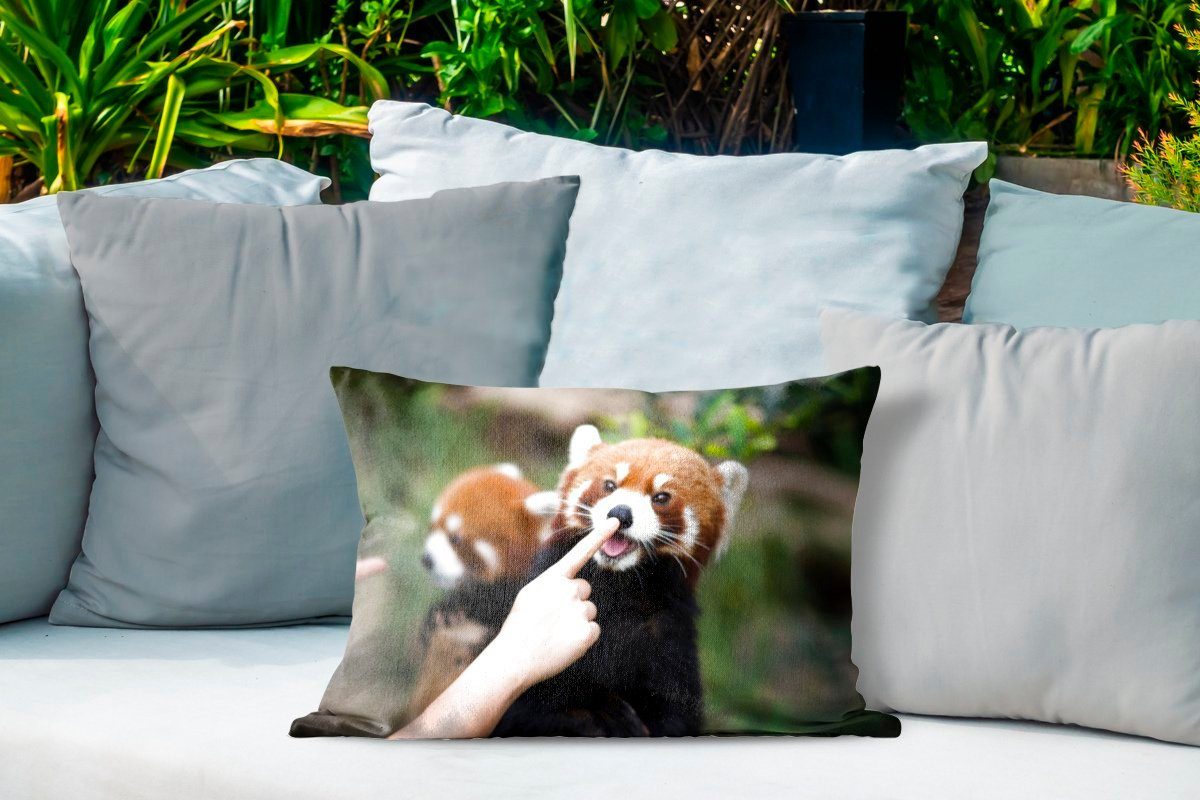 Hand Panda Dekokissen - Outdoor-Dekorationskissen, MuchoWow Polyester, Rot, Dekokissenbezug, - Kissenhülle