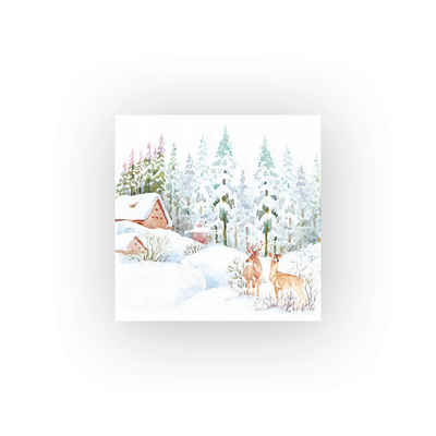 HOME FASHION Papierserviette »Winterszene im Wald«, (5 St), 33 cm x 33 cm
