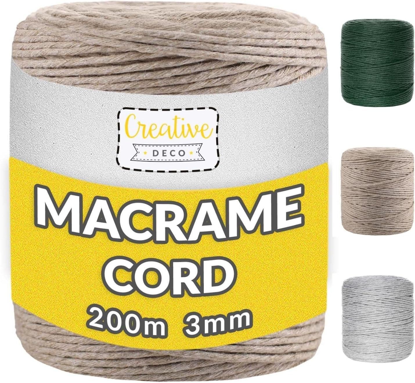 Creative Deco Makramee Garn 2-3 mm Baumwollgarn Baumwoll Kordel Nähgarn, 200,00 m, erhältlich in vielen Цвета(ов)