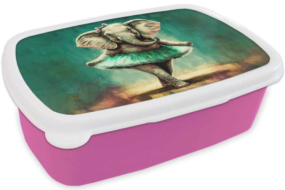 MuchoWow Lunchbox Elefant Brotdose Ballerina rosa für Kinder, - - Brotbox Kinder, - Porträt - Erwachsene, Bogen Kunststoff, Mädchen, - (2-tlg), Farbe Kunststoff Snackbox