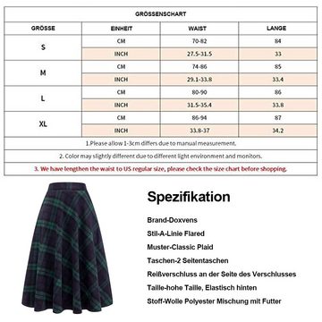 GelldG A-Linien-Rock Damen Lang Vintage Plaid Winterrock Warm Elastische Taille A Linie