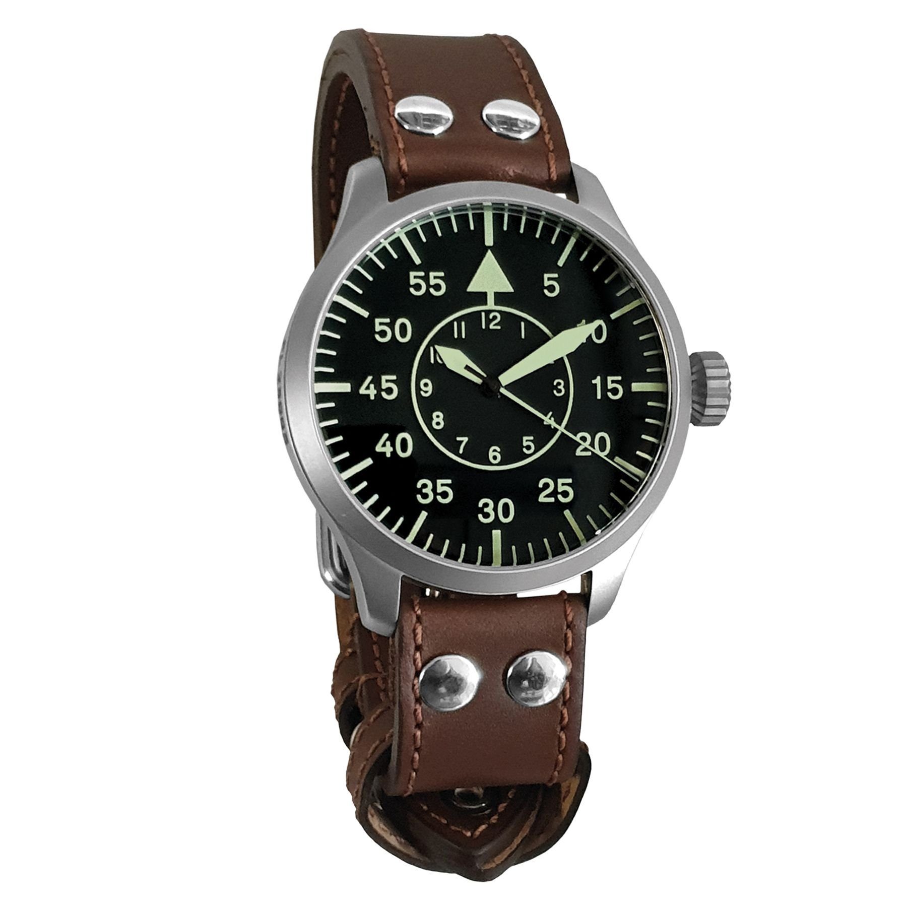 ARISTO Automatikuhr 3H211, Fliegeruhr Pilot Nr. 018, Herrenuhr, Riemenband Braun - Made in Germany