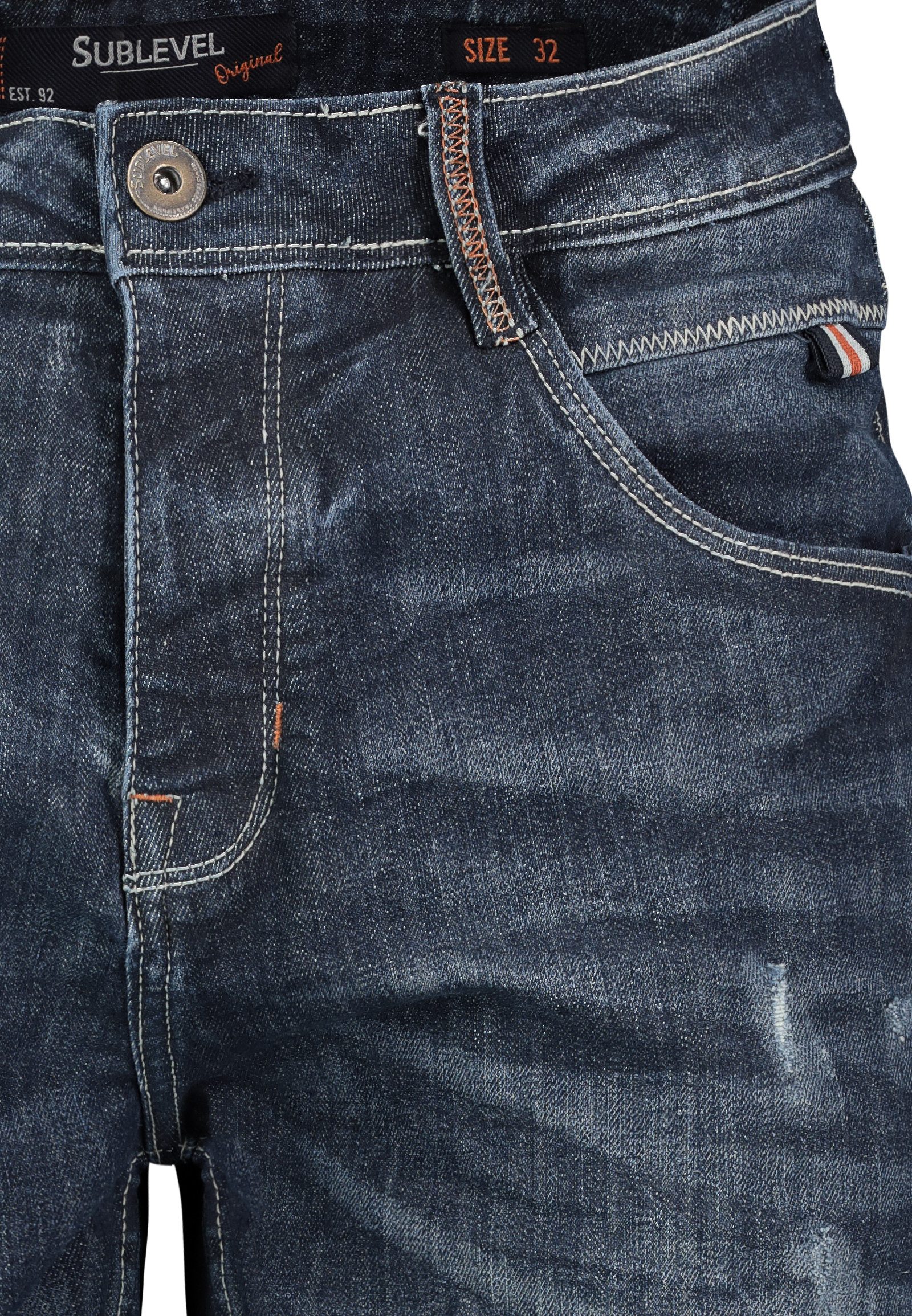 SUBLEVEL Jeansshorts Used Look Five Pocket Basic Sommer Klassischer Stil für Herren (1-tlg) Baumwolle Normal Fit Einfarbig atmungsaktiv Reißverschluss