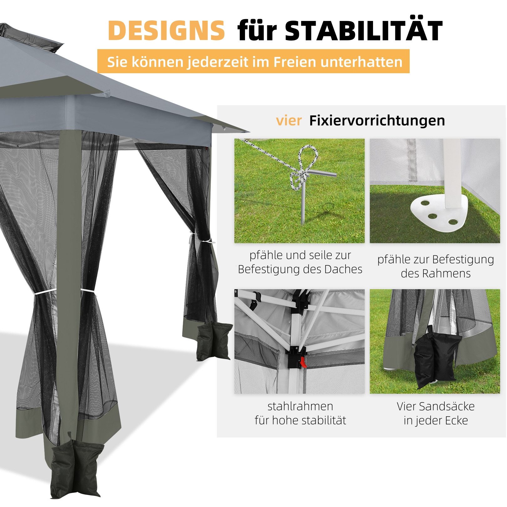 LUCKZON Pavillon 3*3/3.6*3.6 m Faltbar Gartenzelt günstig online kaufen