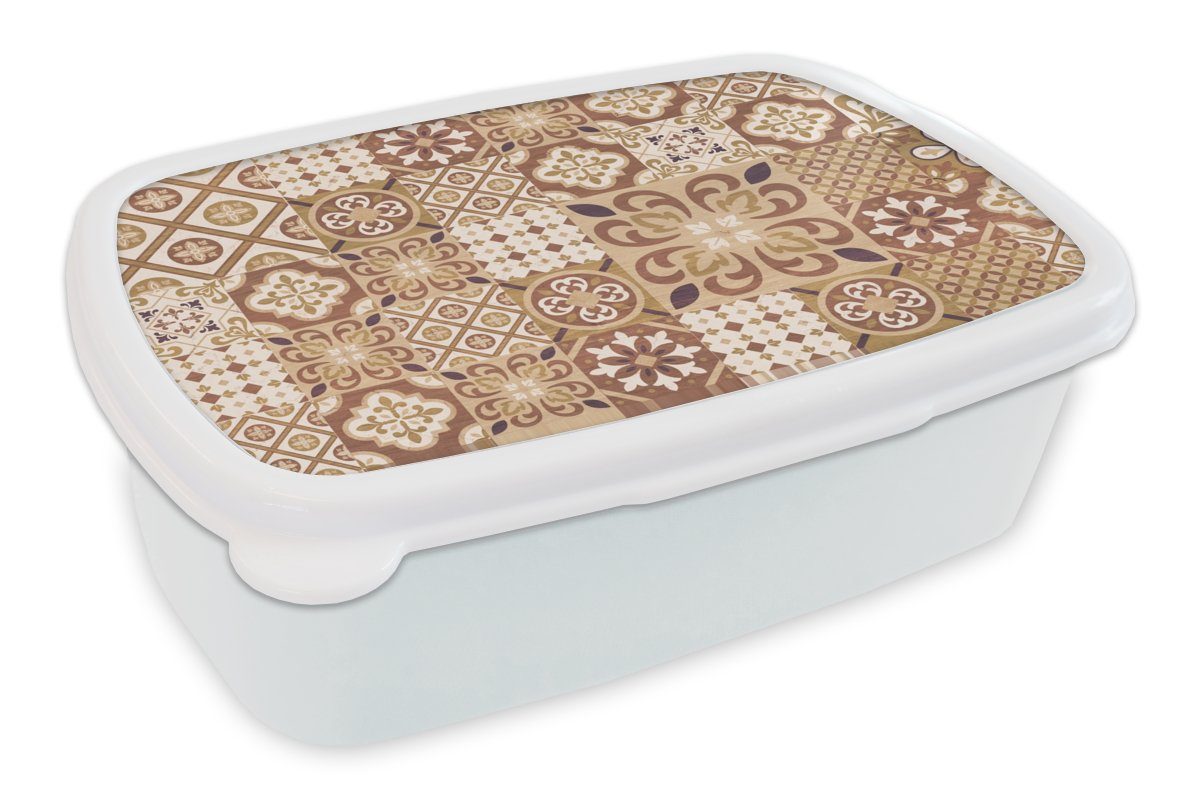 MuchoWow Lunchbox Blumen und für (2-tlg), Kunststoff, für Erwachsene, Kinder Vintage weiß Mädchen Braun - Design, Jungs - und Figuren - Brotbox Brotdose, 