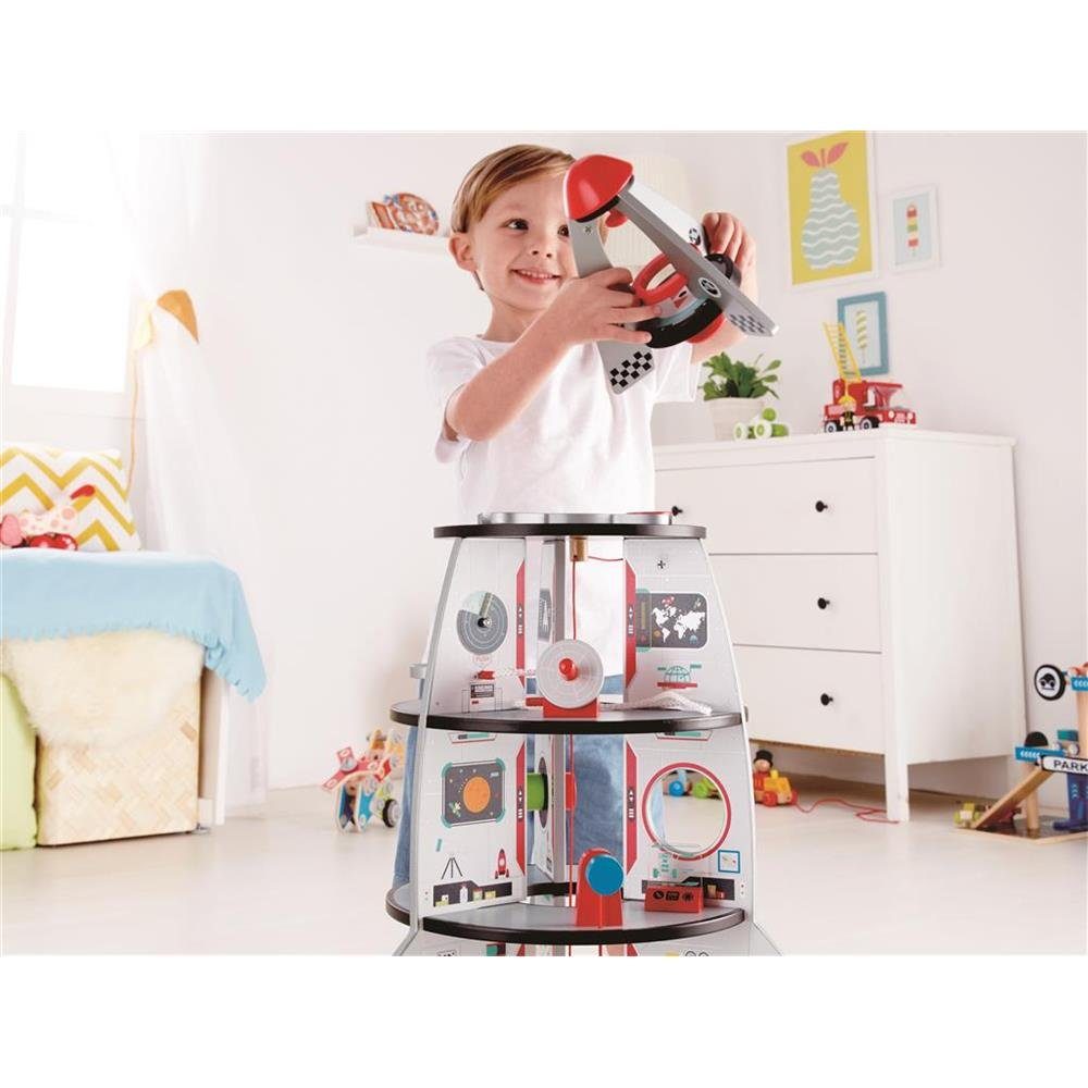 Hape Spielwelt E3021 Vierstufen Rakete, mit Landekapsel, 20 teilig, aus Holz, Raumfahrt