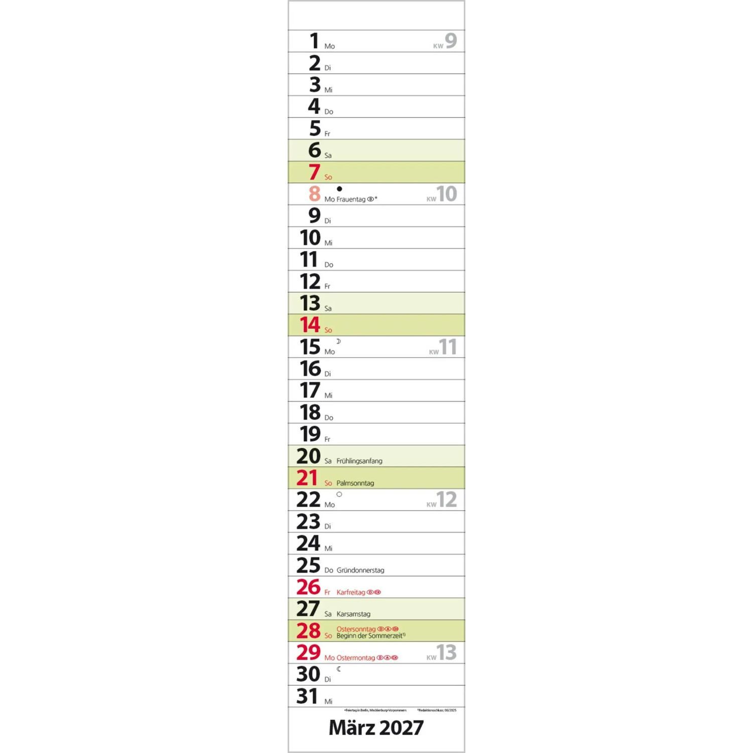 Korsch Verlag Wandkalender Streifenplaner Compact Grün 2027 – Bild 4 von 5