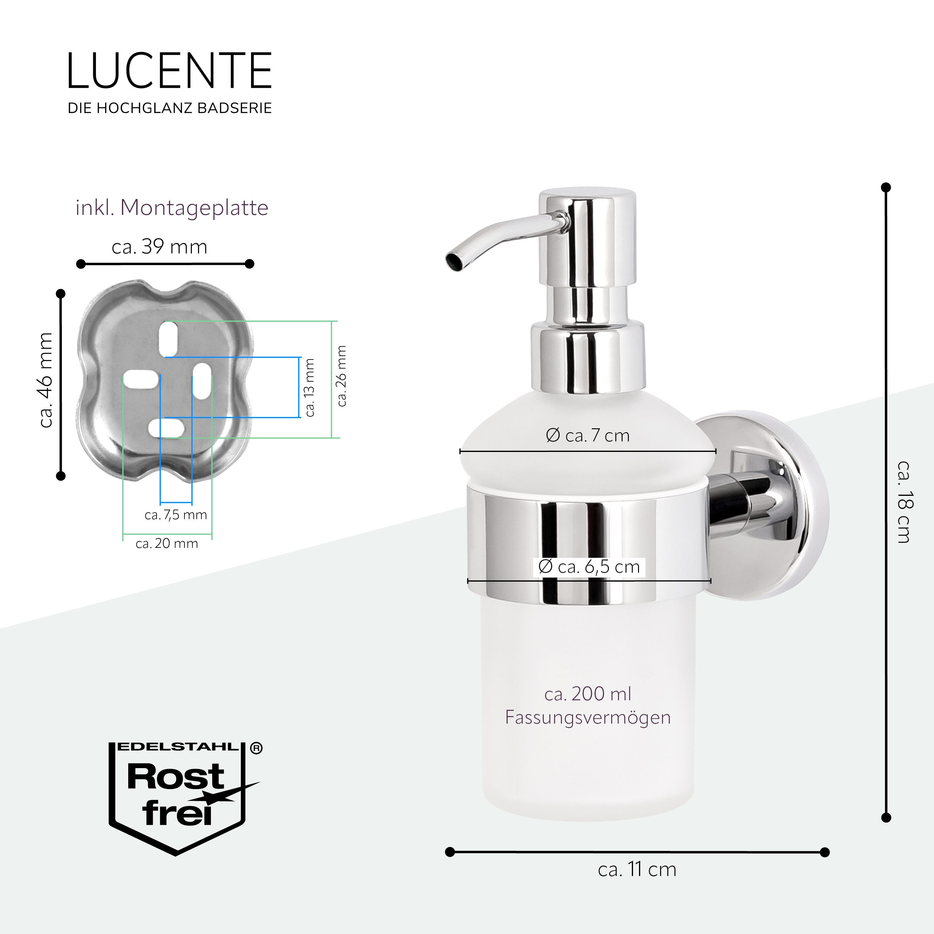 bremermann Seifenspender Bad-Serie LUCENTE - aus Edelstahl verchromt, (1-tlg)