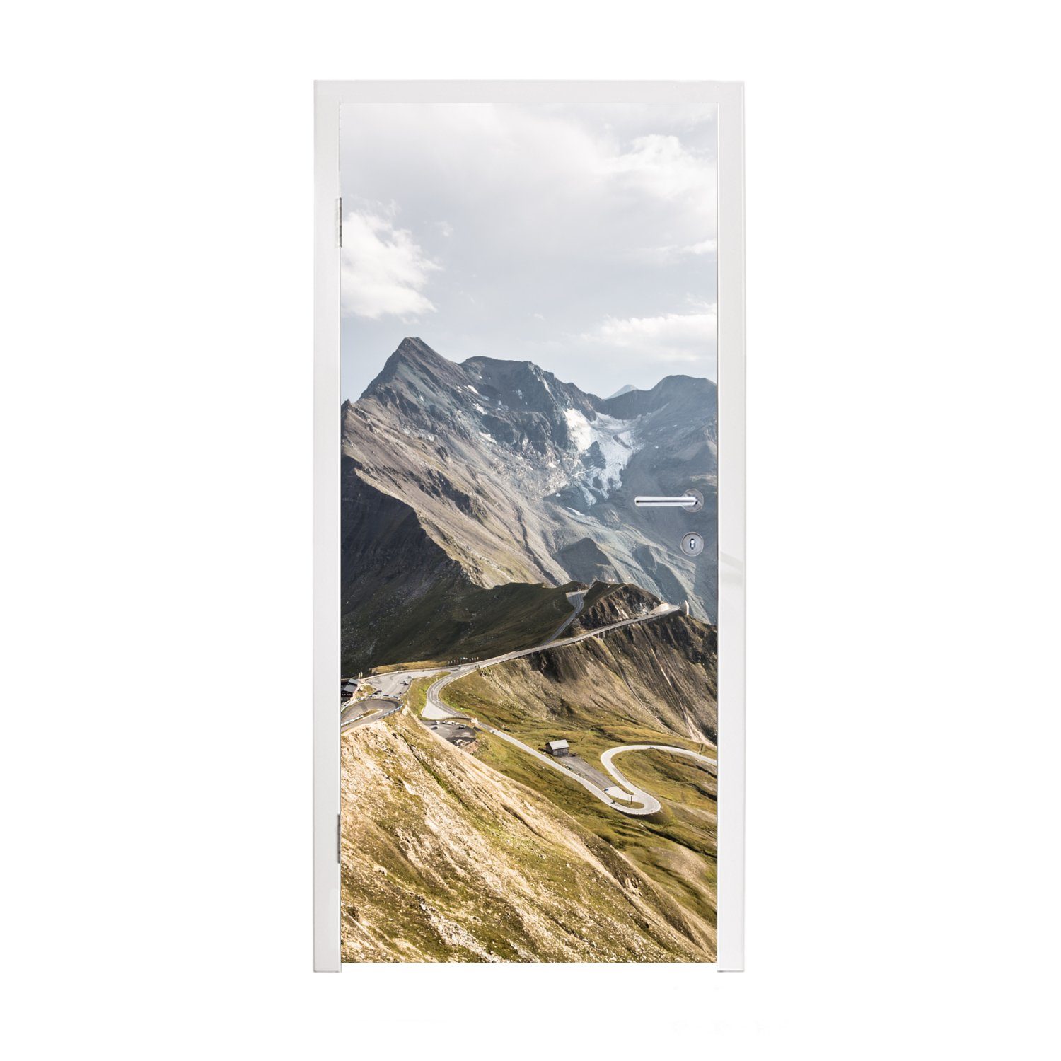 Straße - MuchoWow für Türaufkleber, Gebirge, 75x205 Matt, cm St), - Fototapete Alpen Türtapete bedruckt, (1 Tür,