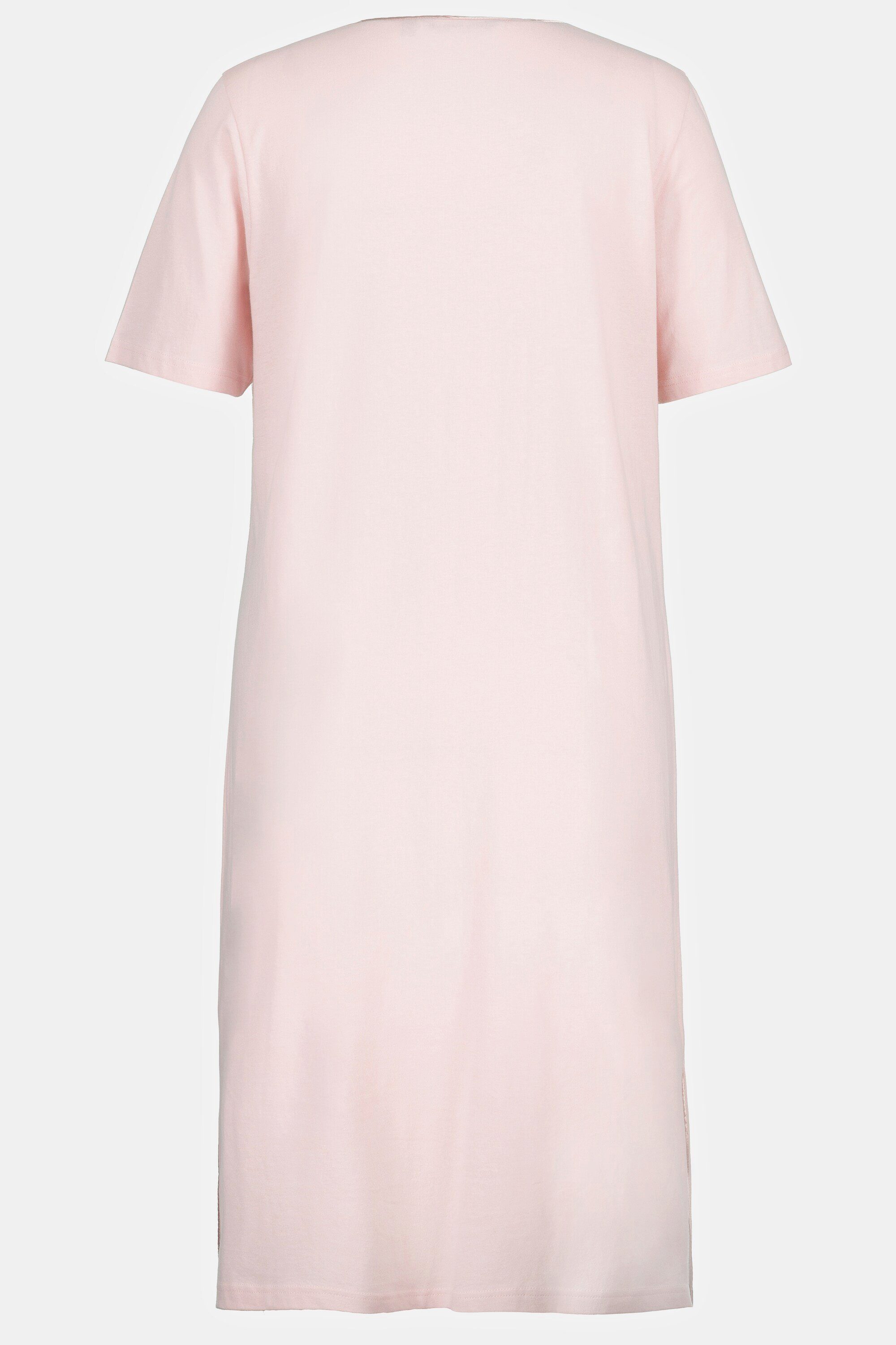 Ulla Popken Tunika-Ausschnitt Halbarm Nachthemd Satinpaspel rosa blasses Nachthemd
