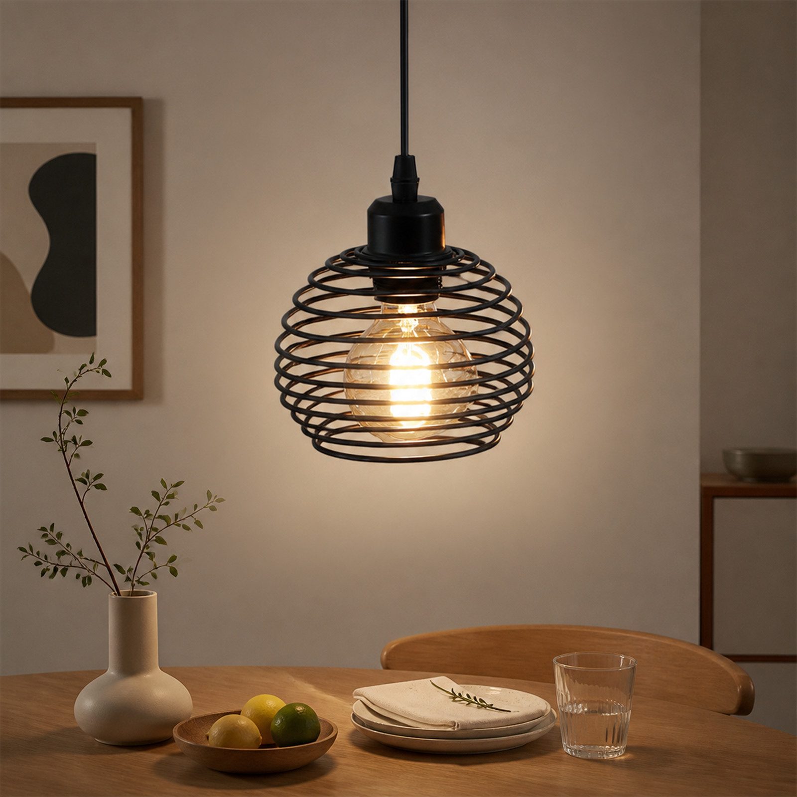 Nettlife Pendelleuchte Schwarz 1,5 m Höhenverstellbare Hängeleuchte Schalter am Kabel E27, LED wechselbar, für Wohnzimmer Esszimmer Küche inkl. Stecker