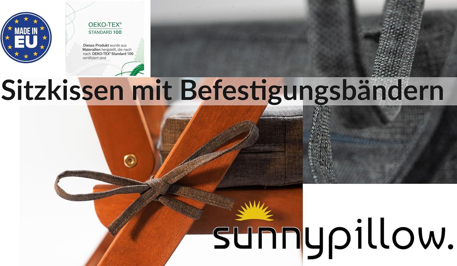sunnypillow Stuhlkissen 2er Set Stuhlkissen mit Bändern "HAVANA" viele Farben zur Auswahl, Anthrazit