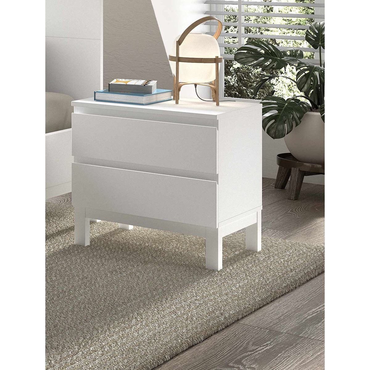 58 aufm Kessel Kommode Nachtkonsole MDF Kiefer weiß 2 Schubladen robust stabil pflegeleicht (inkl. Versand, Lieferung bis zur Haustür), Kompakte Nachtkonsole mit Soft-Close und modernem Design