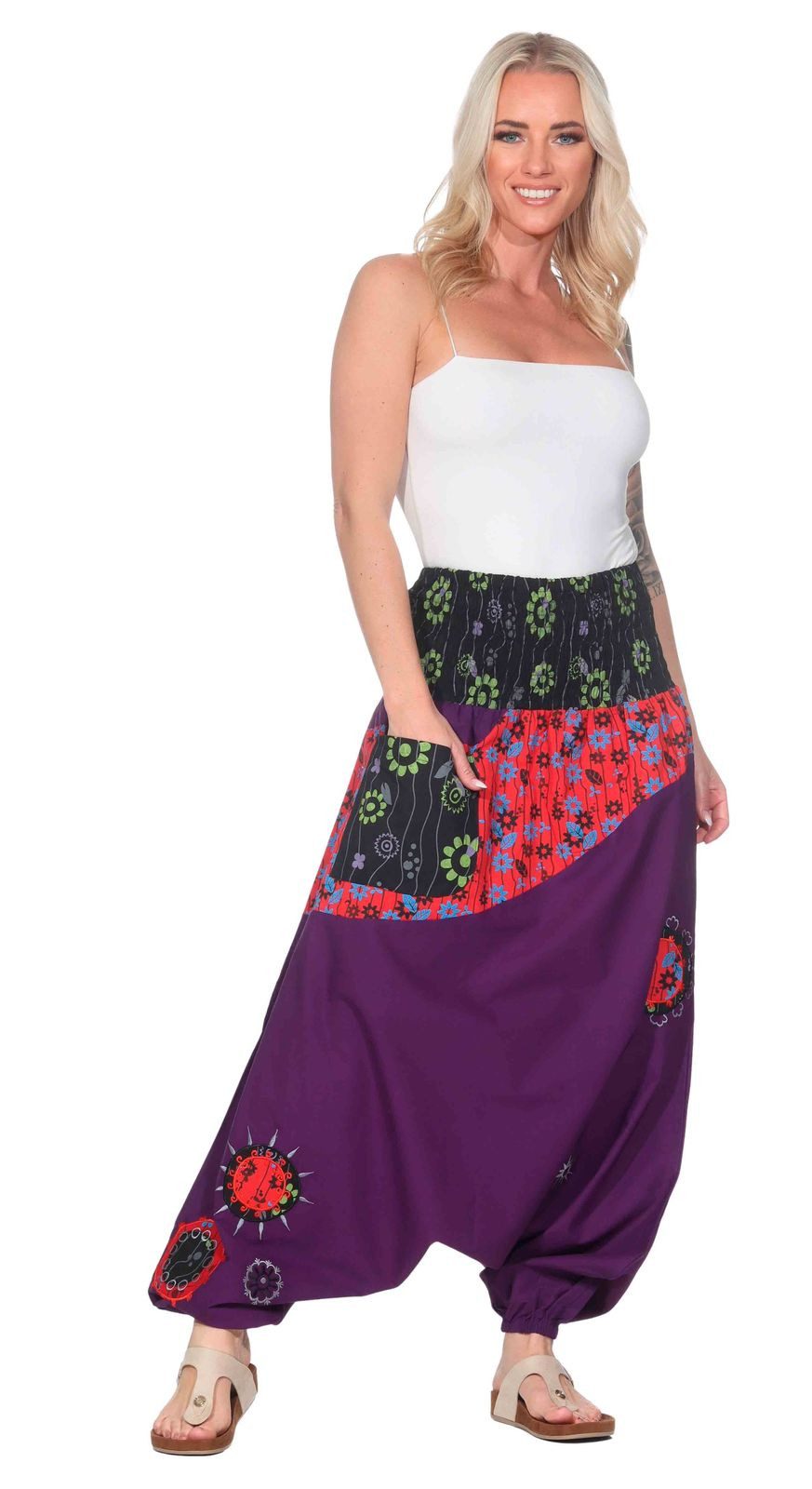 KUNST UND MAGIE Haremshose Bunte Haremshose Baumwolle Goa IBIZA Strandhose Hippie Wellnesshose