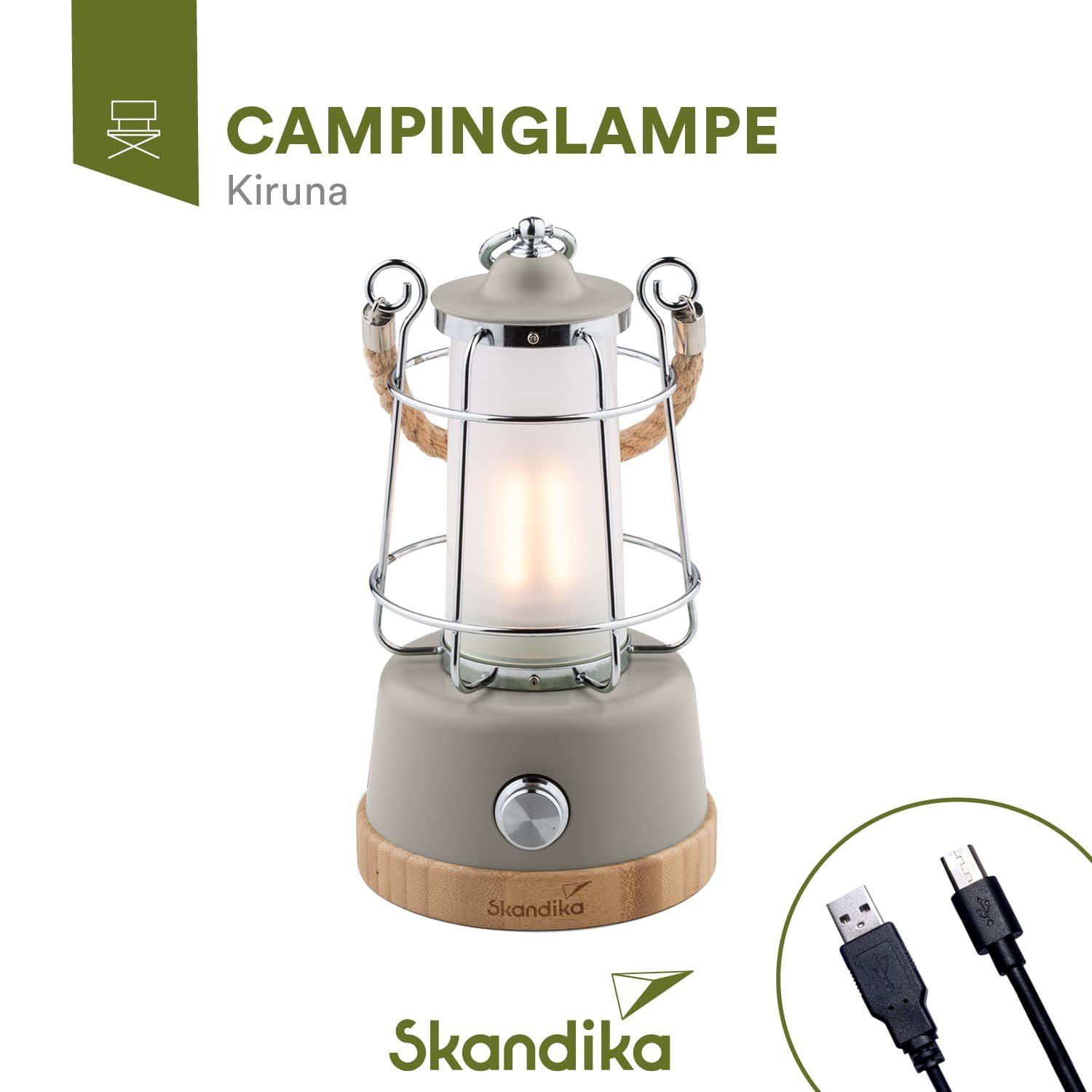 Skandika LED Campinglampe 5000 stufenlos mAh, Kiruna, Powerbank, dimmbar Powerbank mit natur mit Gartenleuchte Campinglampe