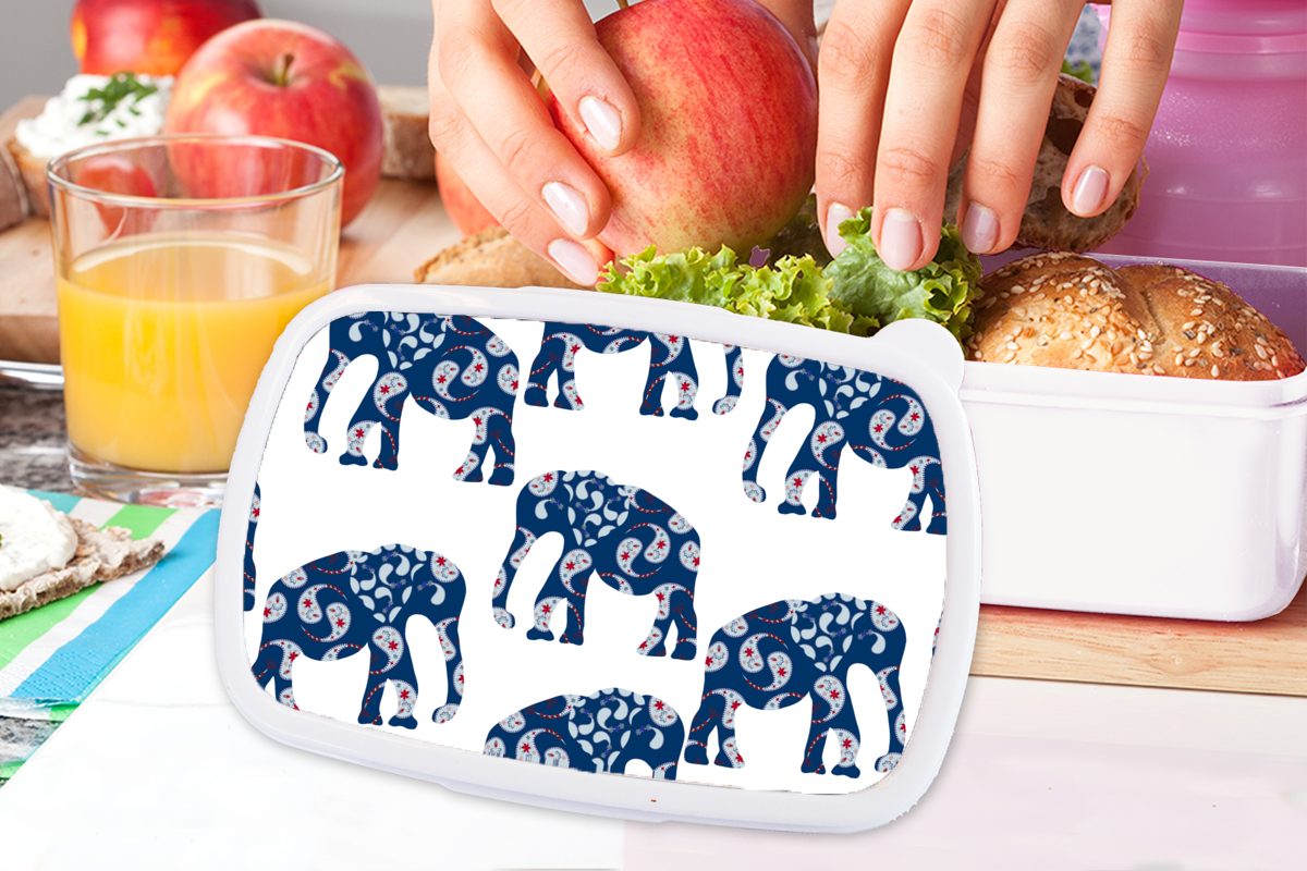 Mädchen Elefant Lunchbox MuchoWow Erwachsene, (2-tlg), Kunststoff, weiß - für Brotdose, für Brotbox Tier und - und Muster, Jungs Kinder