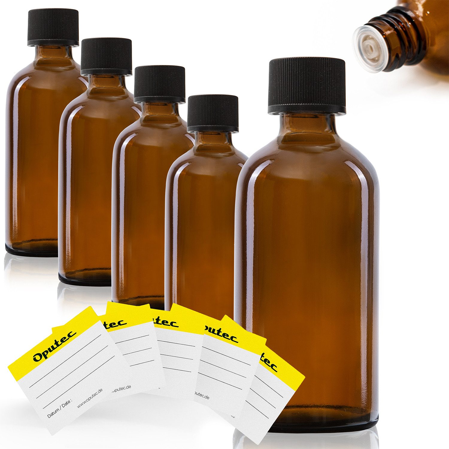 Kanister 5x 100ml Tropfflaschen Glas Apothekerflaschen mit Tröpfler + Etiketten