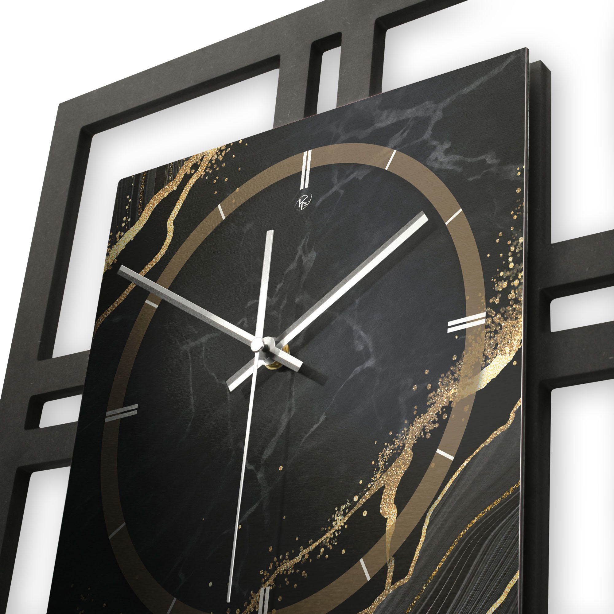 Designer-WANDUHR oder Gold Ticken; (ohne & modern) Waves“ Metallic-Look Quarzuhrwerk; modernem Funk- außergewöhnlich, in „Black elegant, Wanduhr Kreative Feder