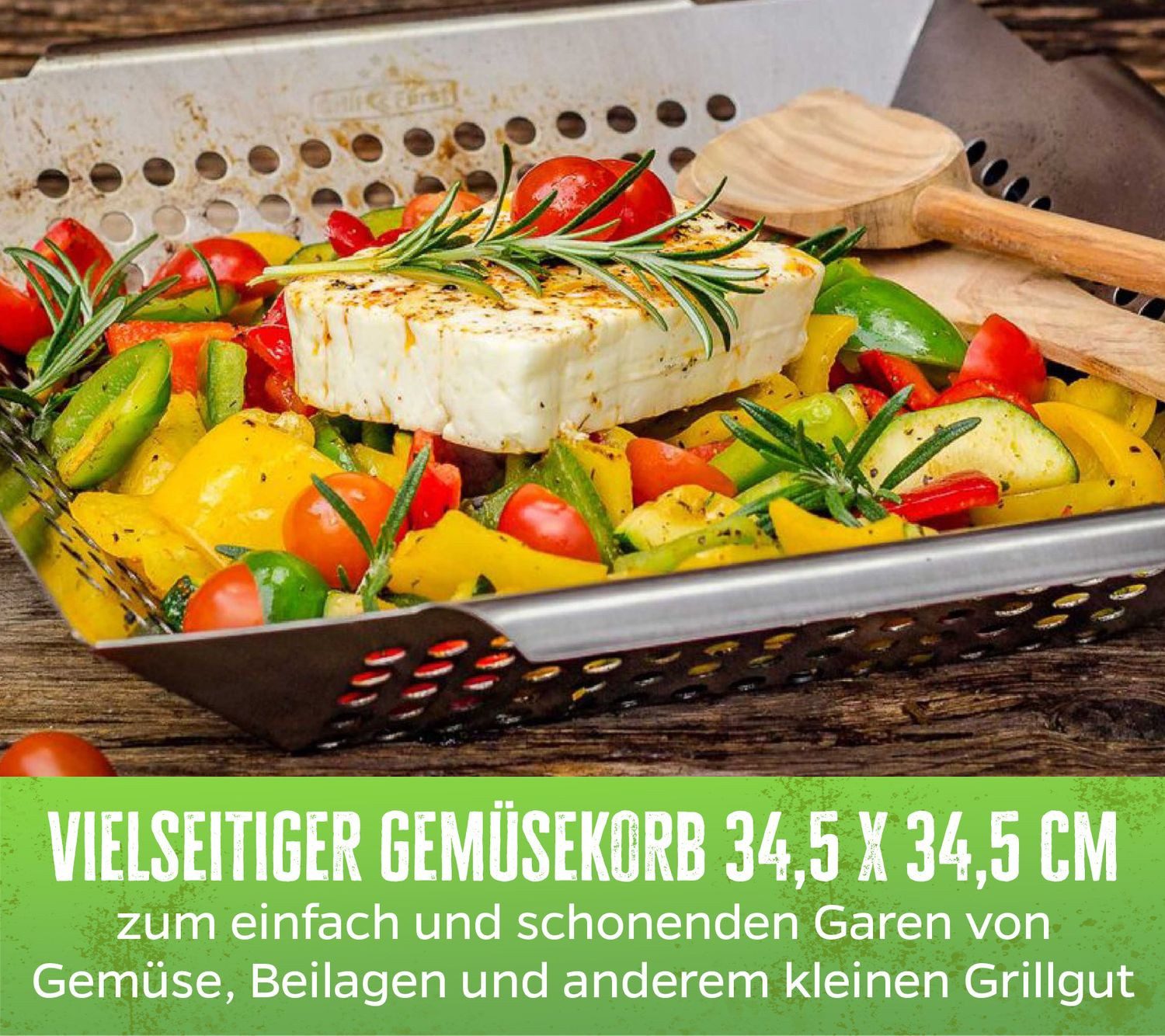 Grillfürst Grillschale Grillfürst Gemüsekorb Edelstahl Premium 34,5 x 34,5cm
