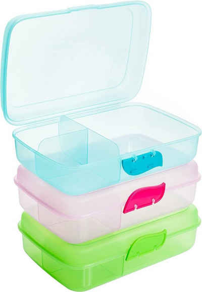 Centi Lunchbox 3 Stk. Brotdose Kinder mit 3 Fächern, Lunchboxen mit Trennfächern, Kunststoff, (3er Set 7x21x16 cm), Frühstücksbox Brotzeitbox mit Clickverschluss