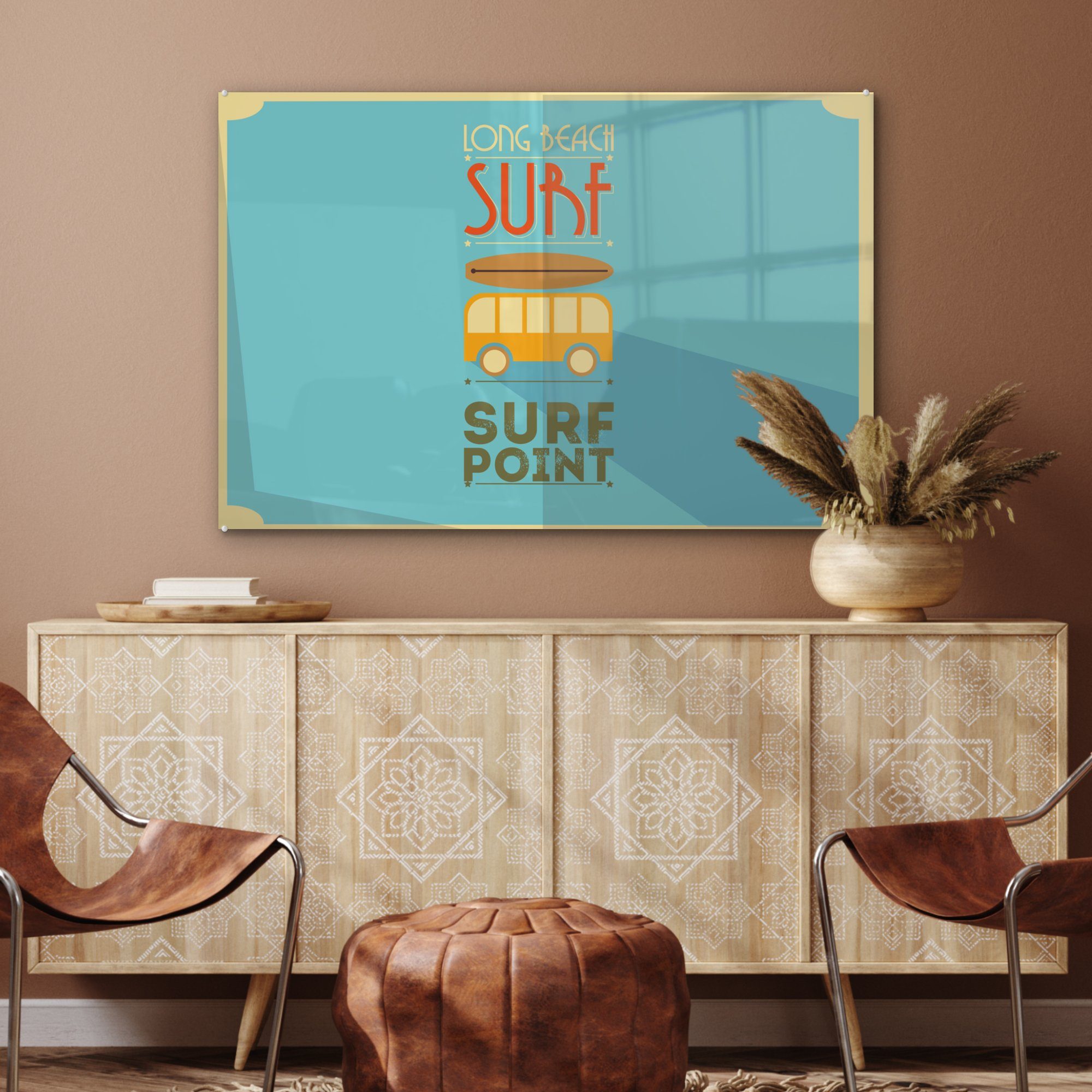 St), blauem MuchoWow mit Point" "Surf Acrylglasbilder Illustration & Acrylglasbild Hintergrund, (1 Schlafzimmer Wohnzimmer