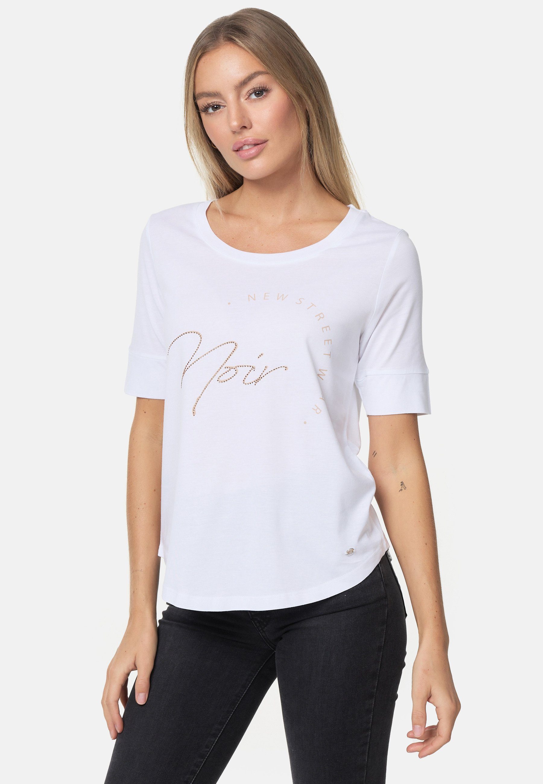 Decay T-Shirt mit schimmerndem Schriftzug weiß-beige