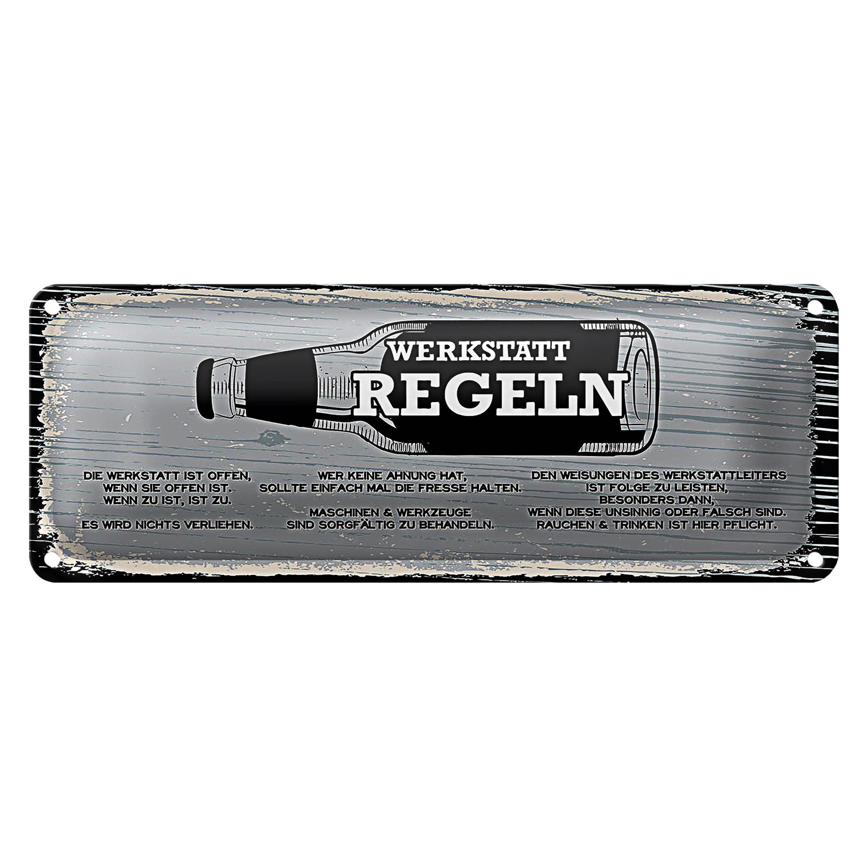 Roomando Metallschild Blechschild Spruch Werkstatt Regeln Maschinen Dekoration 27x10cm