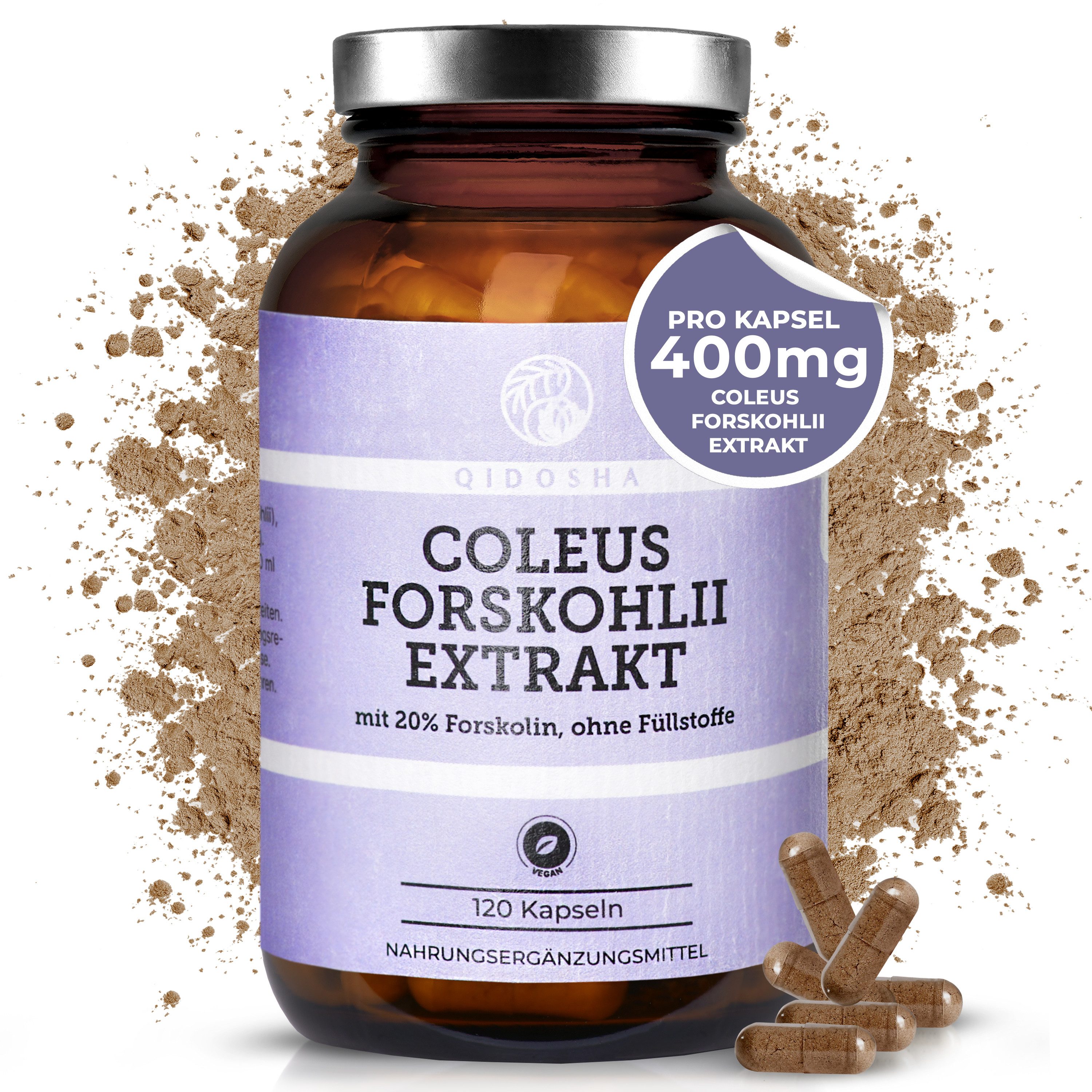 QIDOSHA Coleus Forskohlii Forskolin 20 % Kapseln Hartkapsel, 1 er 120 St., 57 g, Buntnessel-Extrakt 20 % Forskolin