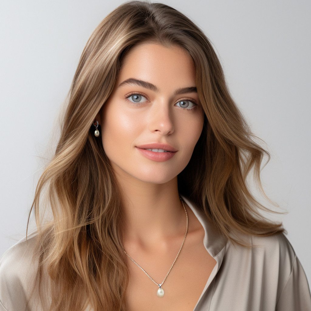 LÖB Ohrring und Ketten Set Schmuckset 925 Silber Zirkonia Zuchtperle Perlen Kette Creolen Hängend (Geschenke für Frauen Beste Freundin Mutter Mama Damen Ehefrau sie zum Geburtstag Ostern Muttertag Muttertagsgeschenk, Inkl. Schmuckbox), Halskette Ohrringe Anhänger Set echte Perlenohrringe Brautschmuck Weiß