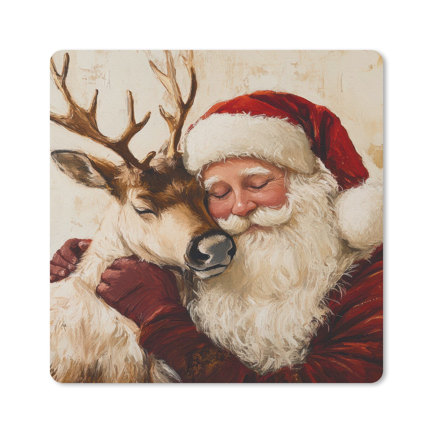 MuchoWow Mauspad Weihnachtsmann - Rentier - Weihnachten (1-St), Mousepad, Schreibtisch Zubehör, Deko, 20x20 cm