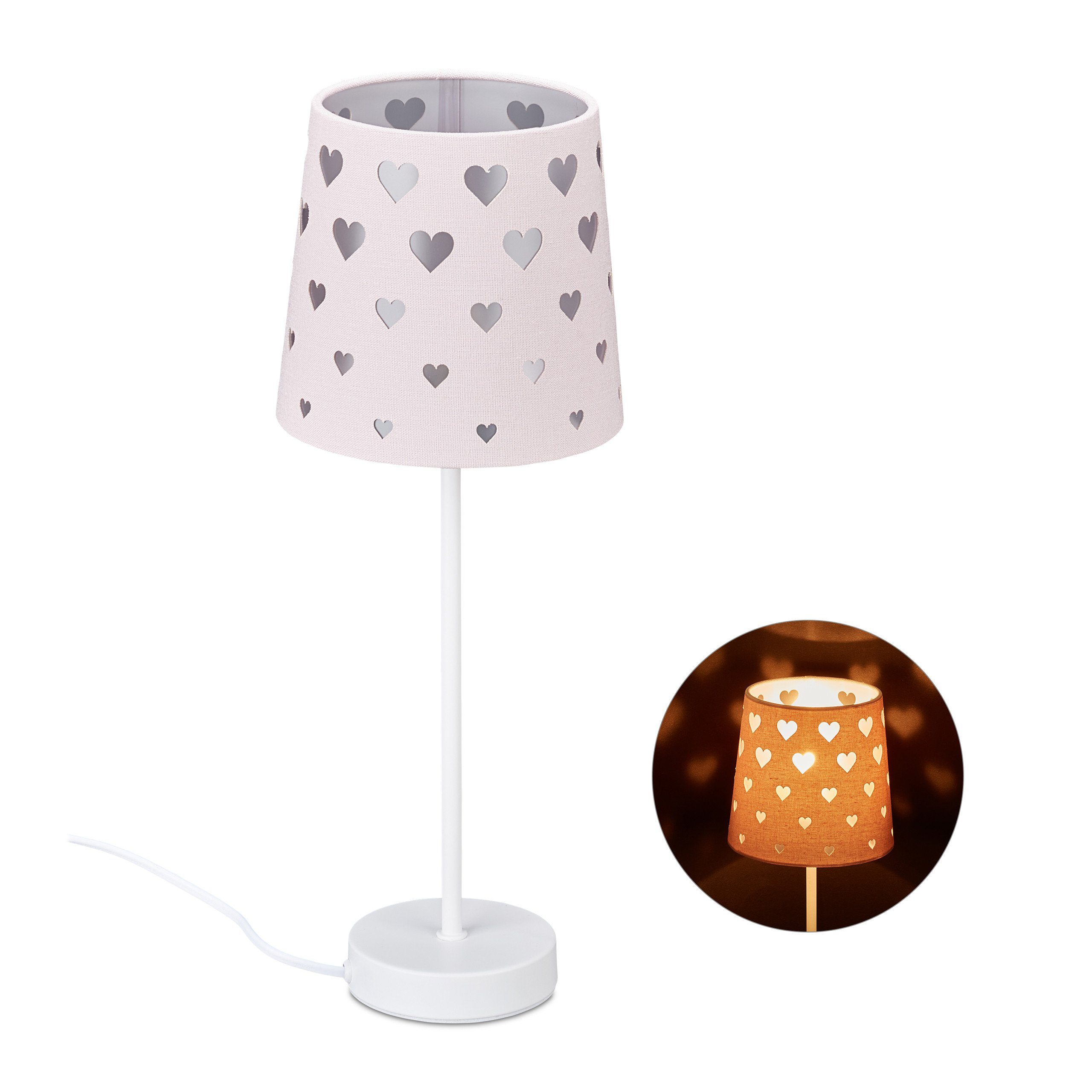 relaxdays Nachttischlampe Nachttischlampe Kinder mit Herzen, Rosa