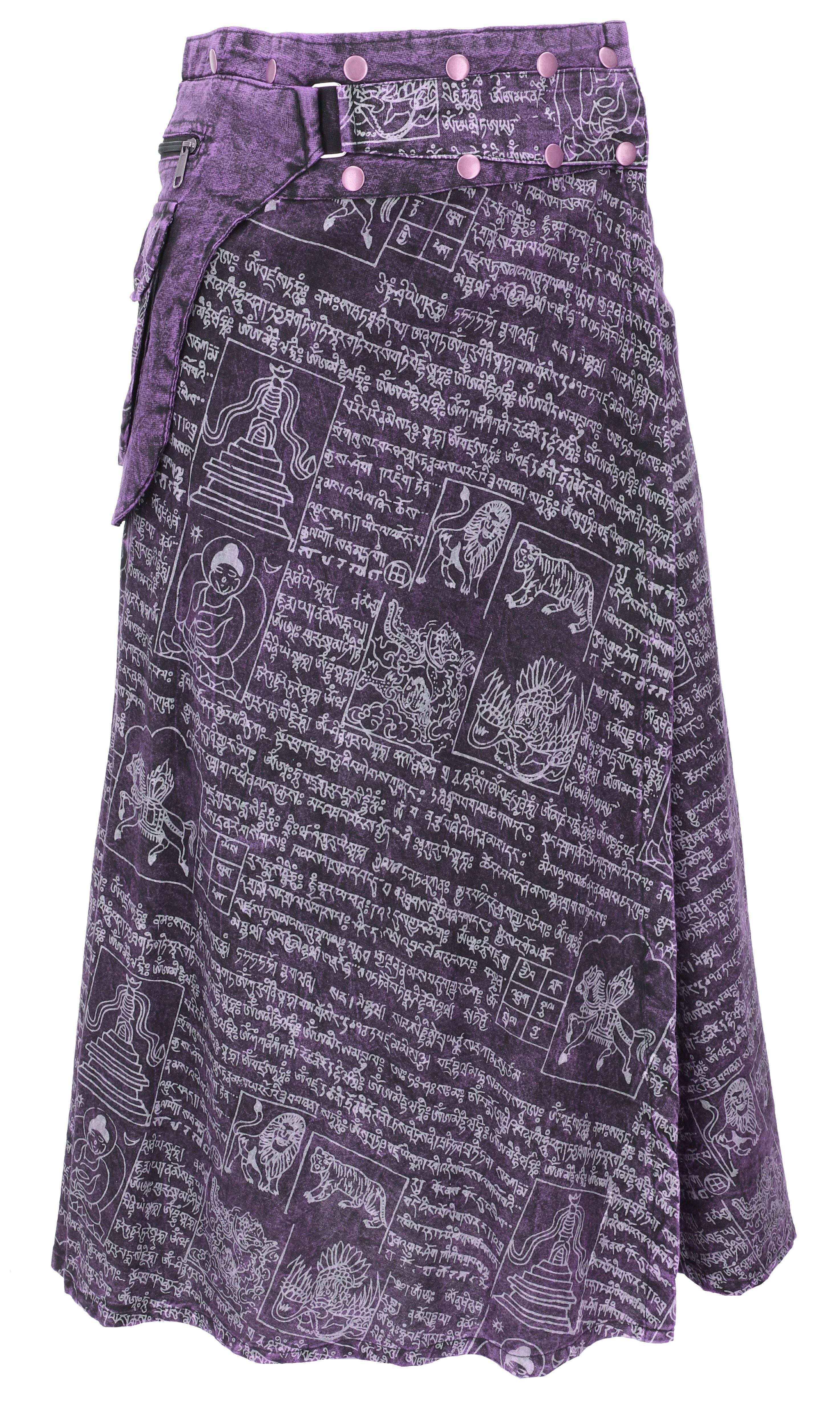 Guru-Shop Minirock Wickelrock, langer Rock mit Druckknöpfen, Boho.. alternative Bekleidung