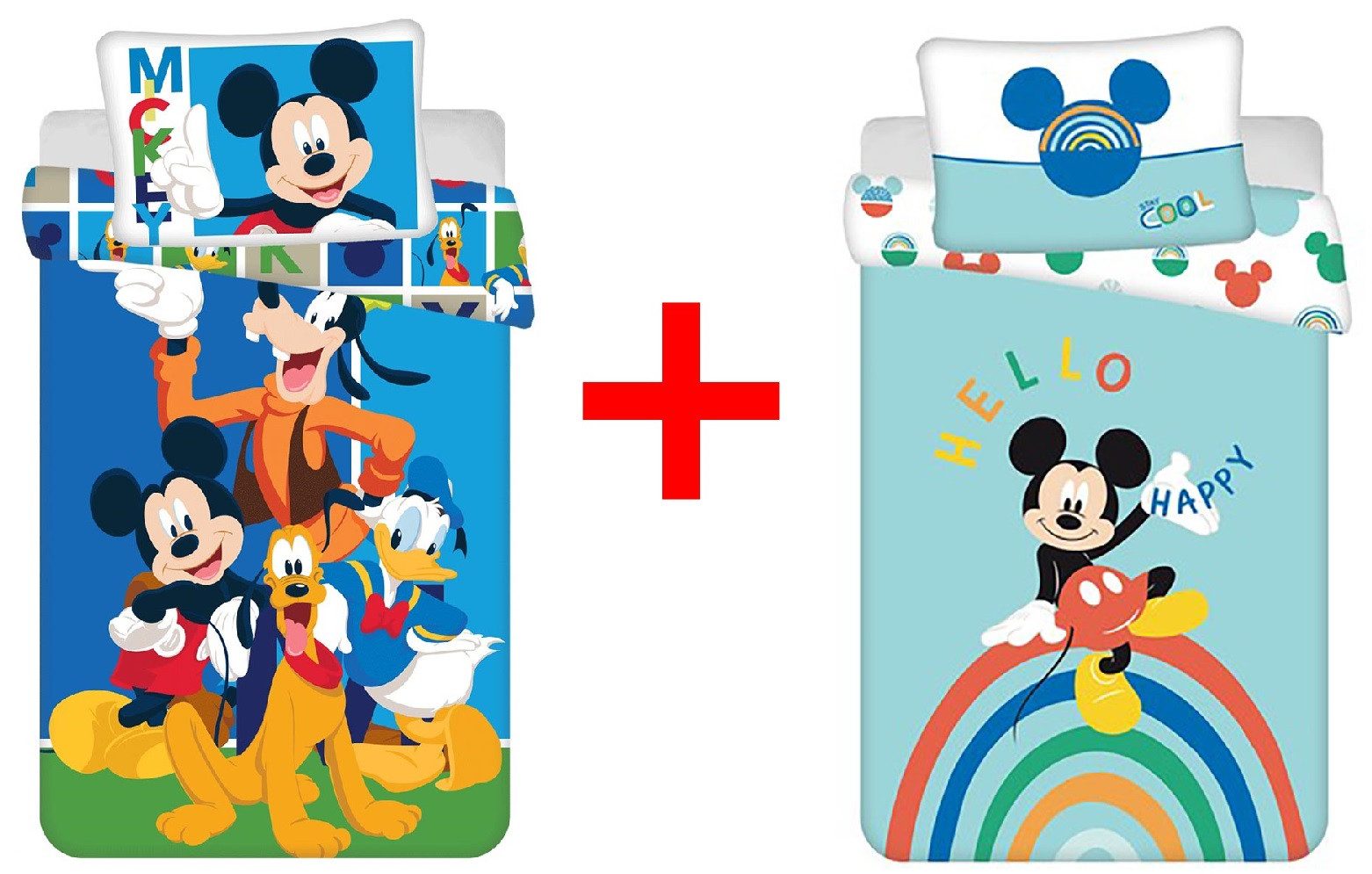 Disney Kinderbettwäsche Micky Maus Donald Duck Kinderbettwäsche 2er-Set 100 x 135 cm, Renforcé, 2 teilig