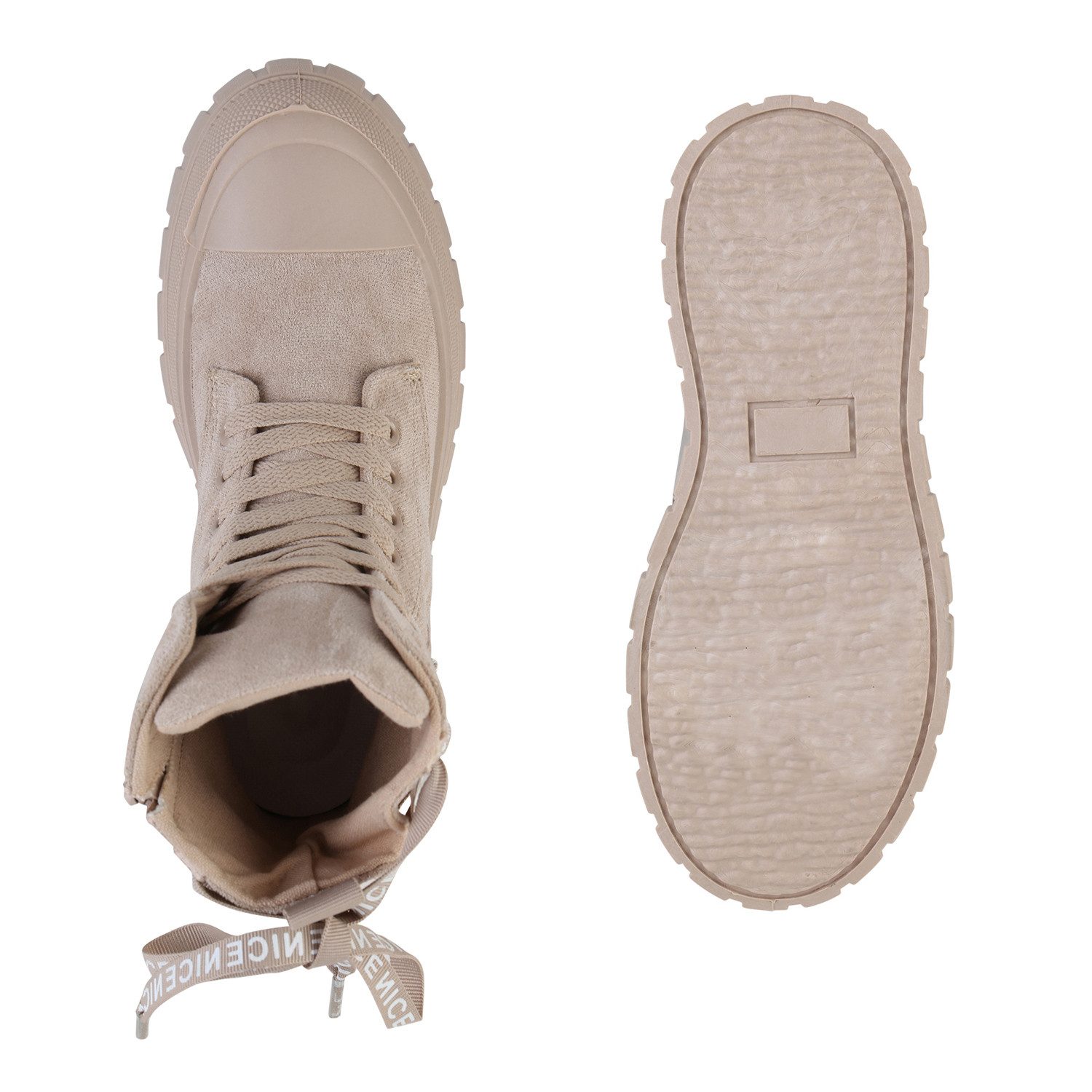 VAN HILL 841579 Sneaker Damen Sneaker High Schnürer Prints Profil-Sohle Freizeit