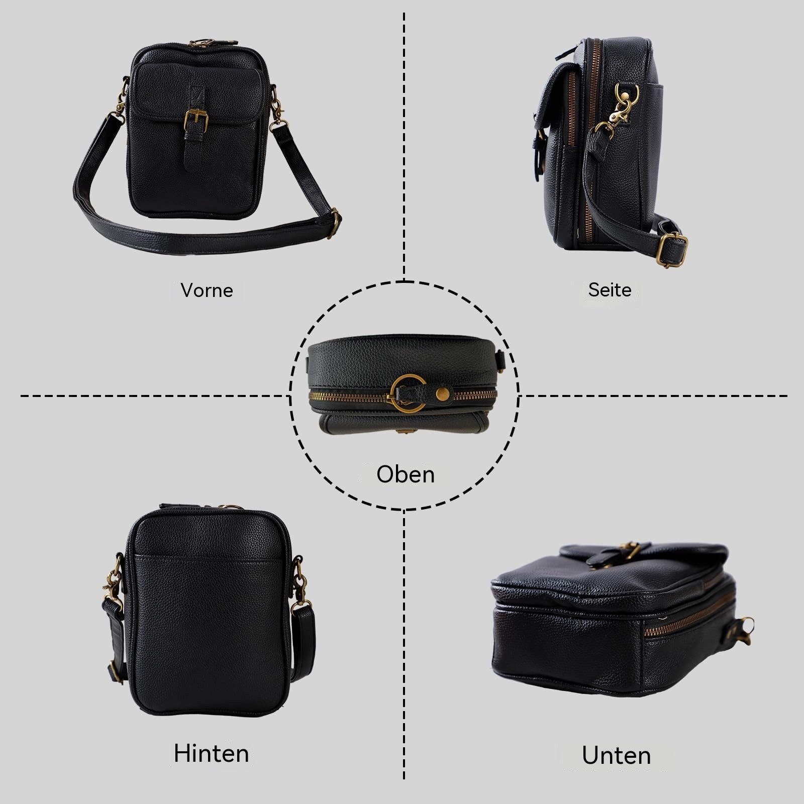Oemmn Schultertasche Damen-Umhängetasche aus echtem Leder, geräumige Diebstahlschutz-Tasche, Schultertasche mit integrierten Kartenfächern – Bild 4 von 5
