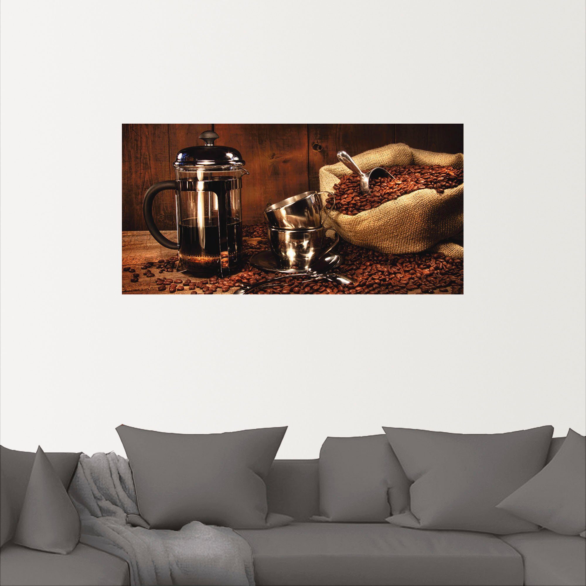 Artland Wandbild Wandaufkleber in Presse, Getränke Poster Sack Größen Leinwandbild, Kaffeebohnen als mit Alubild, oder versch. (1 St)