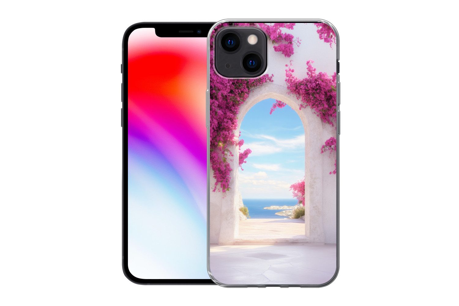 MuchoWow Handyhülle für Apple iPhone 13 Meer - Rosa - Blumen - Tor, Smartphone-Bumper, Print, Handy Schutzhülle Dünn