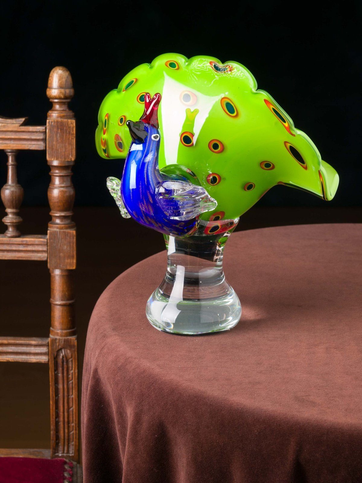 Aubaho Obstschale Glasschale 27cm Vogel Glas Dekoration Pfau Schale Figur