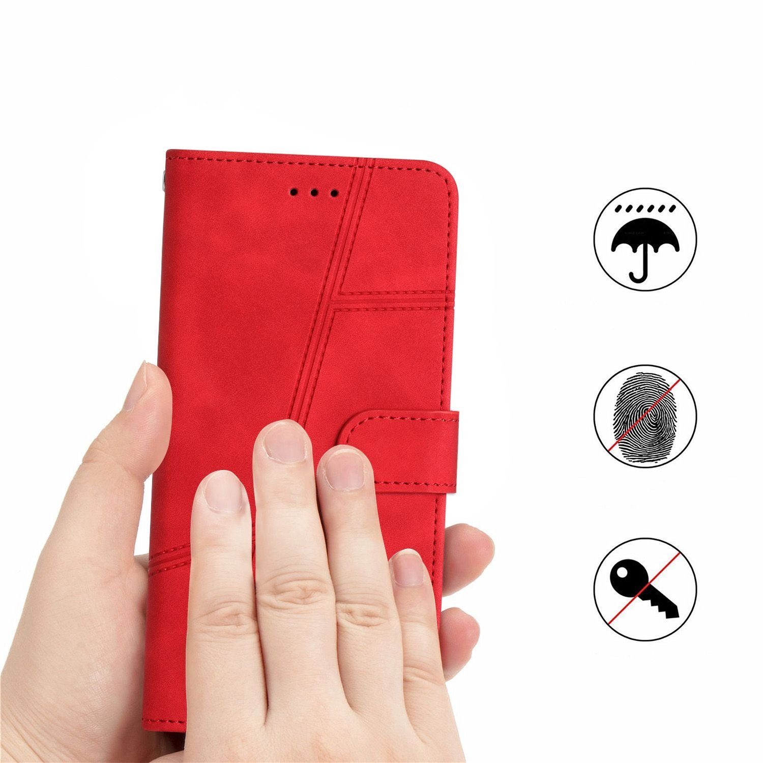 aus 5G Etui CLM-Tech Cover 5G Handytasche Hülle A13 rot Case (1x A13 Handyhülle), Tasche Magnetverschluss Kartenfächer, Galaxy Wallet Kunstleder für Samsung Standfunktion, Samsung Galaxy