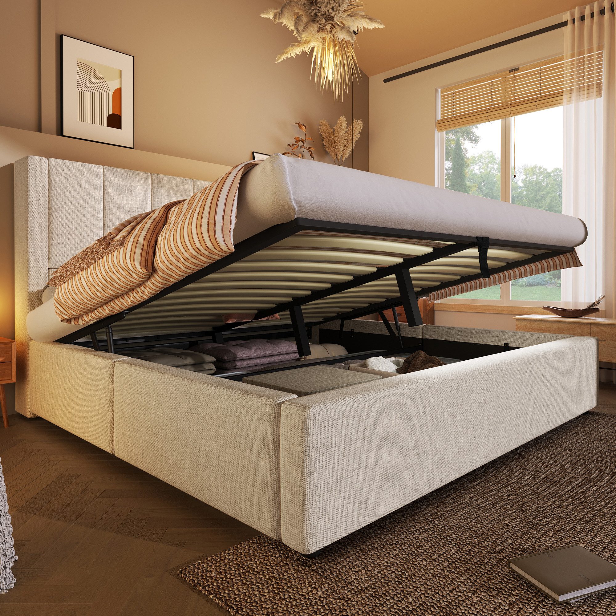 TavilaEcon Boxspringbett Hydraulisches Polsterbett mit verstecktem Becherha günstig online kaufen