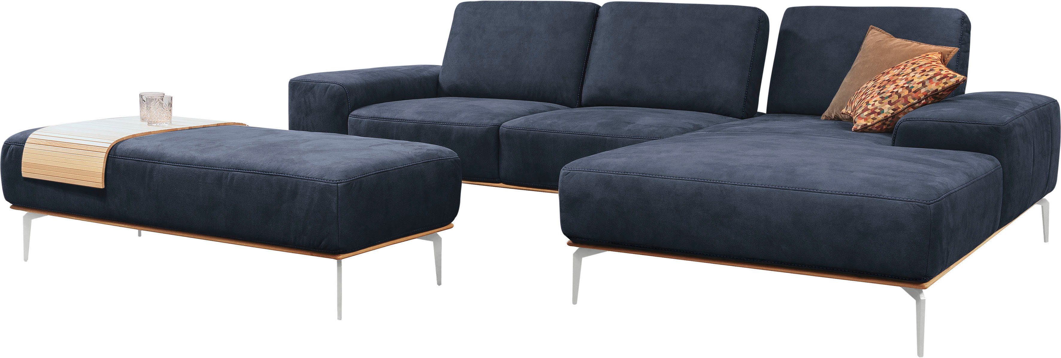 Füße glänzend, W.SCHILLIG Chrom elegantem cm Holzsockel, 299 Breite in Ecksofa mit run,