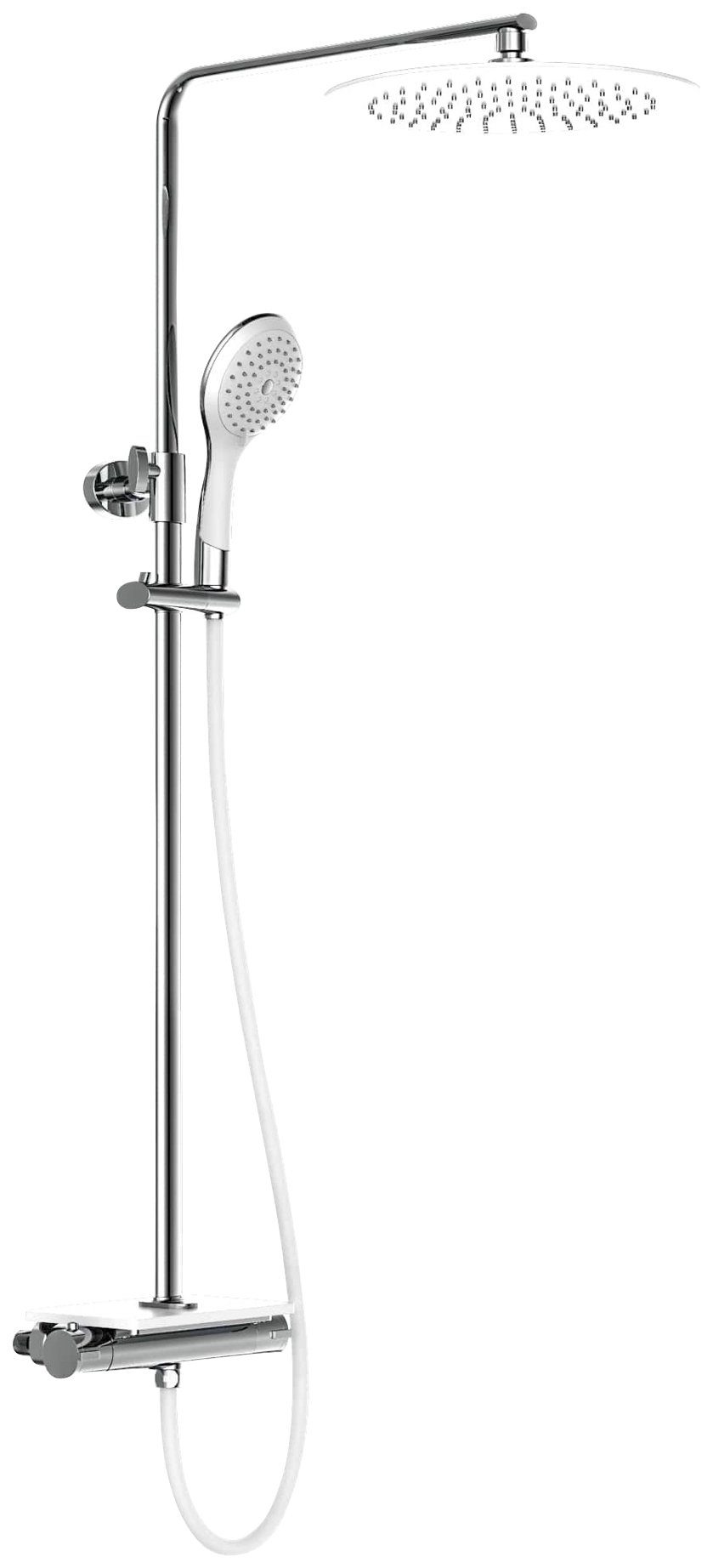 Eisl Brausegarnitur Grande Vita, Höhe 101 cm, Duschsystem mit Thermostat und Ablage, Regendusche mit Wandhalterung weiß-chromfarben