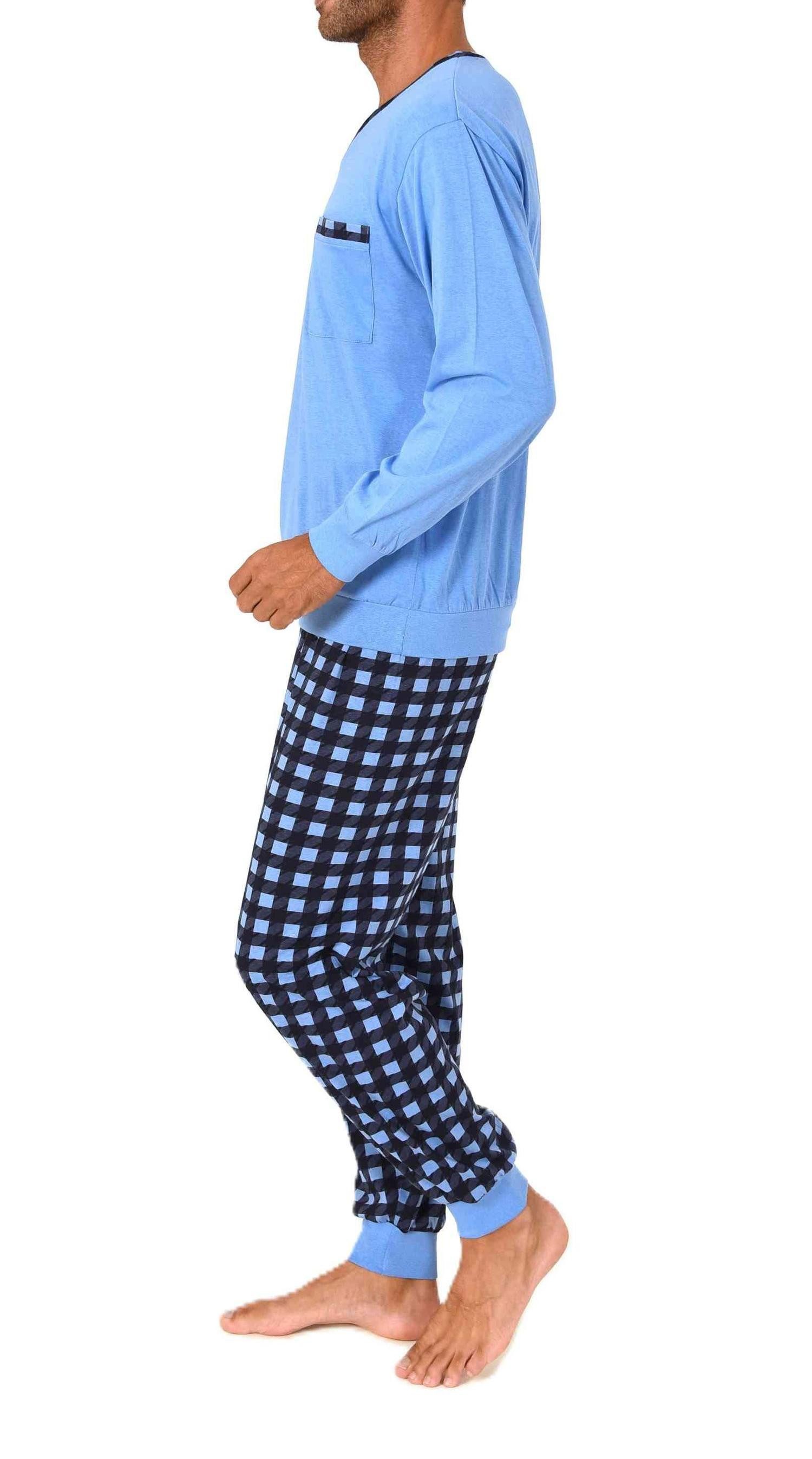 Normann Pyjama Normann Herren Schlafanzug mit Bündchen und karierter Jersey günstig online kaufen