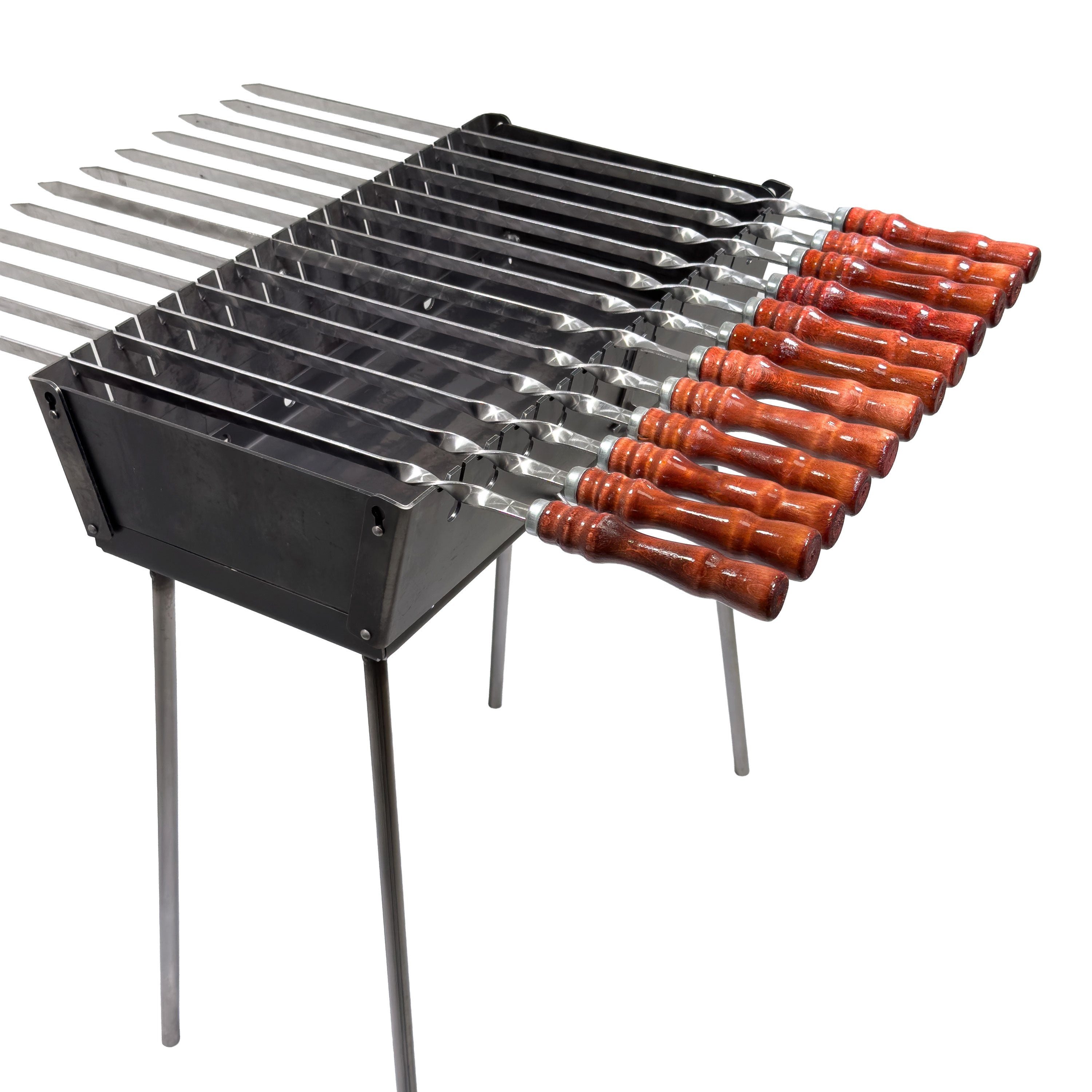 GOROCH Holzkohlegrill Mangal Grill Set Stahl 3 mm für 12 Spieße mit 8