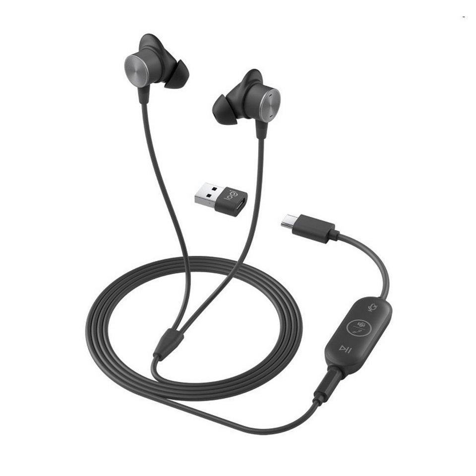 Logitech Zone Wired Earbuds In-Ear-Kopfhörer (3,5 mm, USB-C-Verbindung und  USB-A-Adapter), Ohr-Silikongelkissen in 4 Größen (XS, S, M, L) für  individuellen Tragekomfort