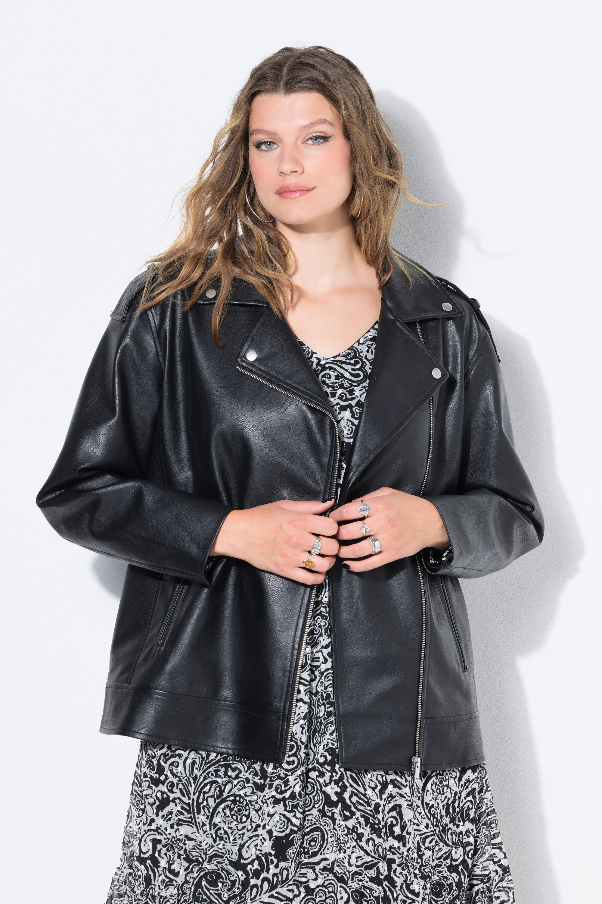 Studio Untold Outdoorjacke Bikerjacke Fake-Leder länger günstig online kaufen