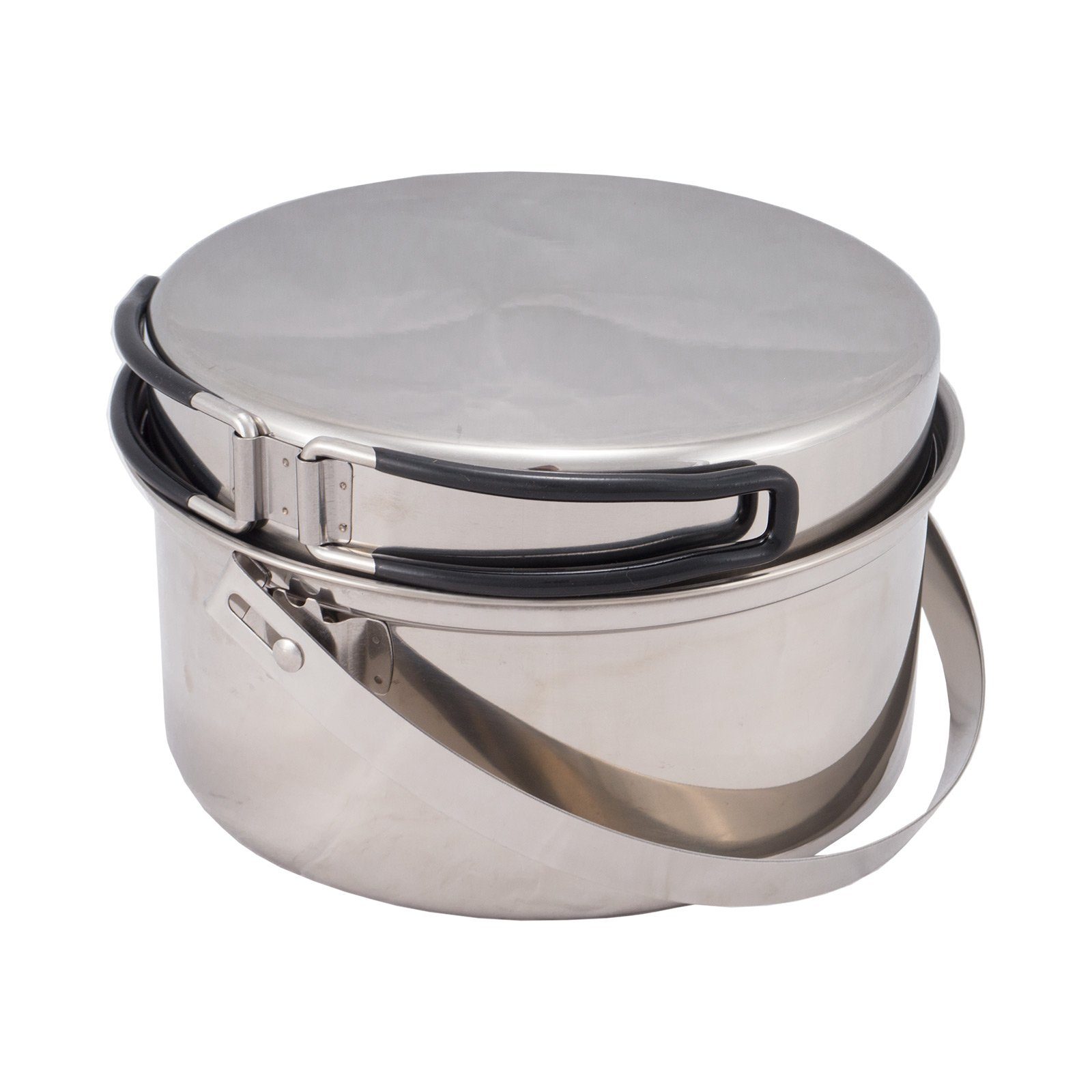 Outdoor International Topf-Set Camping Kochgeschirr Set 2tlg., Edelstahl Topf Pfanne Geschirr Stapelbar