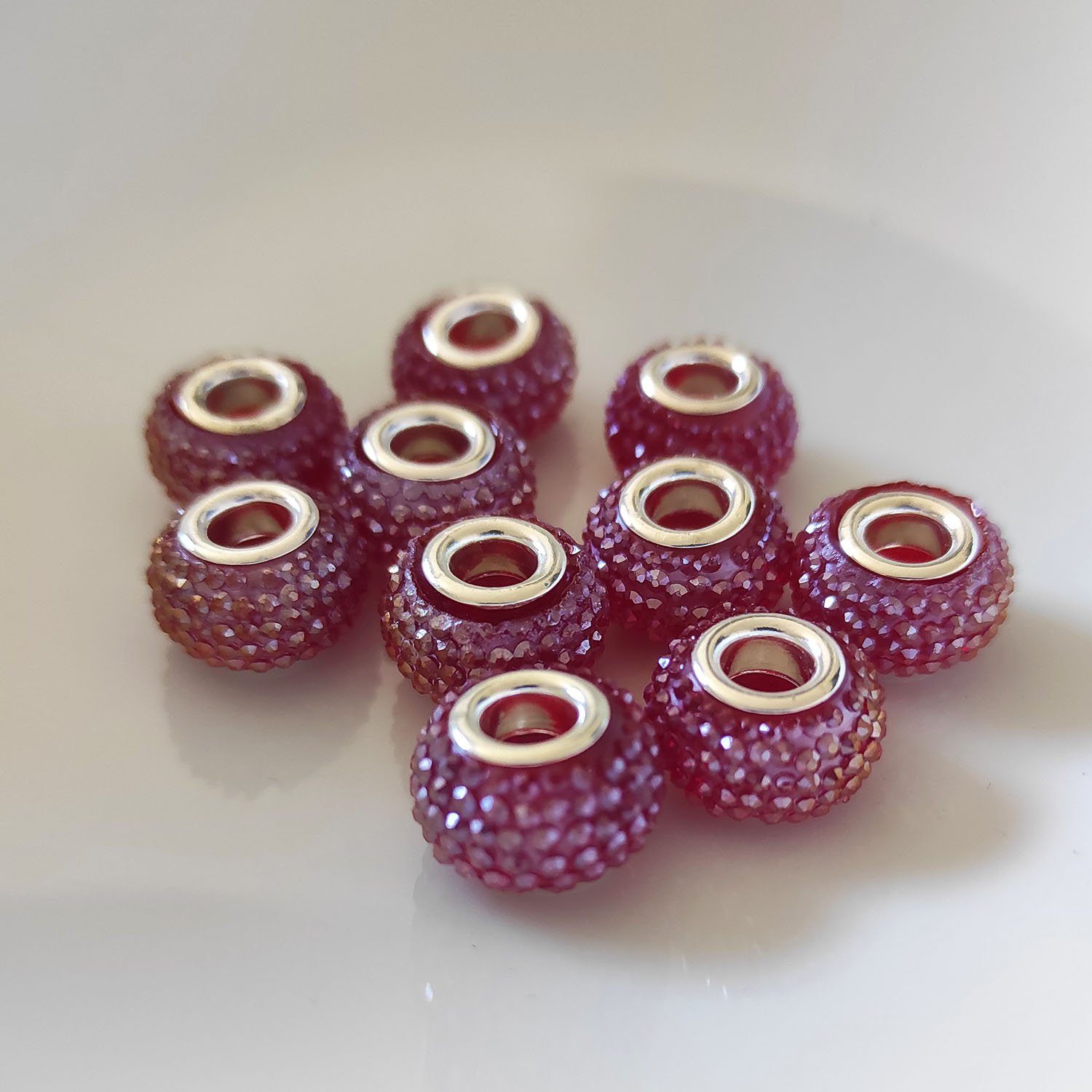 Kopper-24 Bastelperlen Großloch Spacer Charm Perlen Rondelle Bubble genoppt, 14 mm, 10 Stück