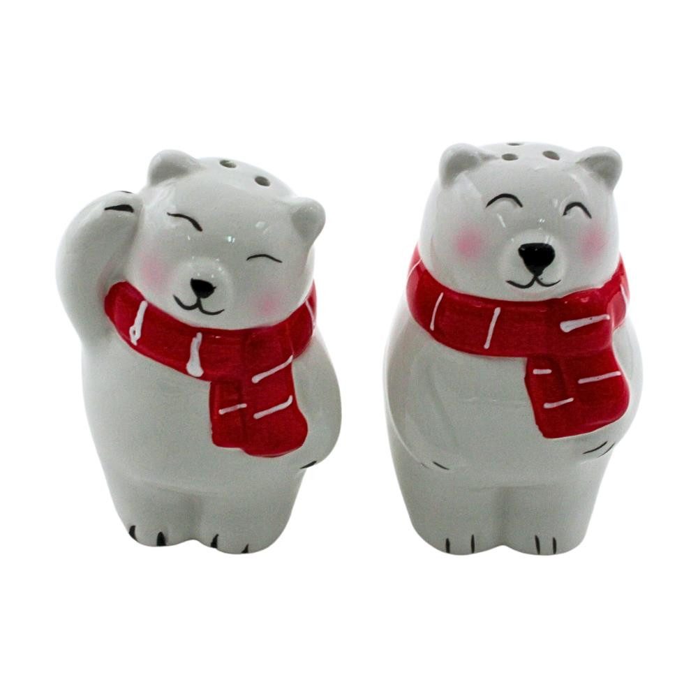 Dekohelden24 Salz- / Pfefferstreuer Keramik Salz- und Pfefferstreuer / Gewürzstreuer als Eisbär, L/B/H 5,5 x 5,5 x 9,5 cm