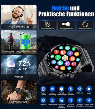 BANGWEI Fur Herren mit Telefonfunktion Anruf Annehmen Smartwatch (1.43 Zoll, Android / iOS), mit SpO2-Herzfrequenzmesser, Schrittzähler, IP68 Wasserdicht